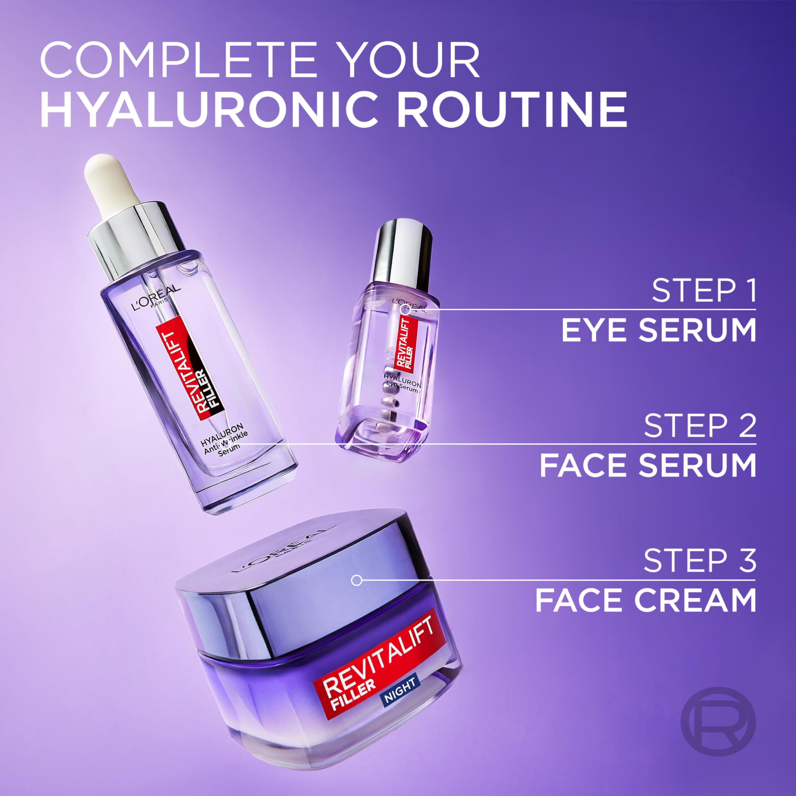 L'Or'eal Paris Night Cream, Revitalift Filler Replumping Anti-Ageing Hyaluronic Acid Night Cream, Smooth Wrinkles, Moisturise, and Replumps Skin with Micro and Micro-Epidermic Hyaluronic Acid, 50ml - Damaged Box