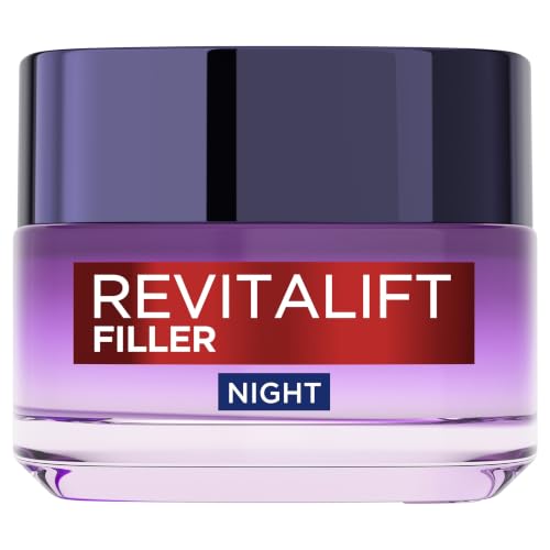 L'Or'eal Paris Night Cream, Revitalift Filler Replumping Anti-Ageing Hyaluronic Acid Night Cream, Smooth Wrinkles, Moisturise, and Replumps Skin with Micro and Micro-Epidermic Hyaluronic Acid, 50ml - Damaged Box