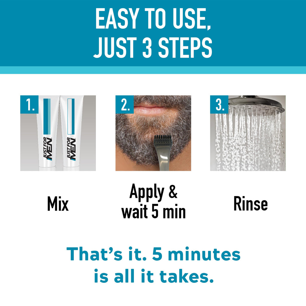 Just for men Moustache & Beard Real Black Dye , Eliminates Grey for a Thicker & Fuller Look M55 - Damaged Box