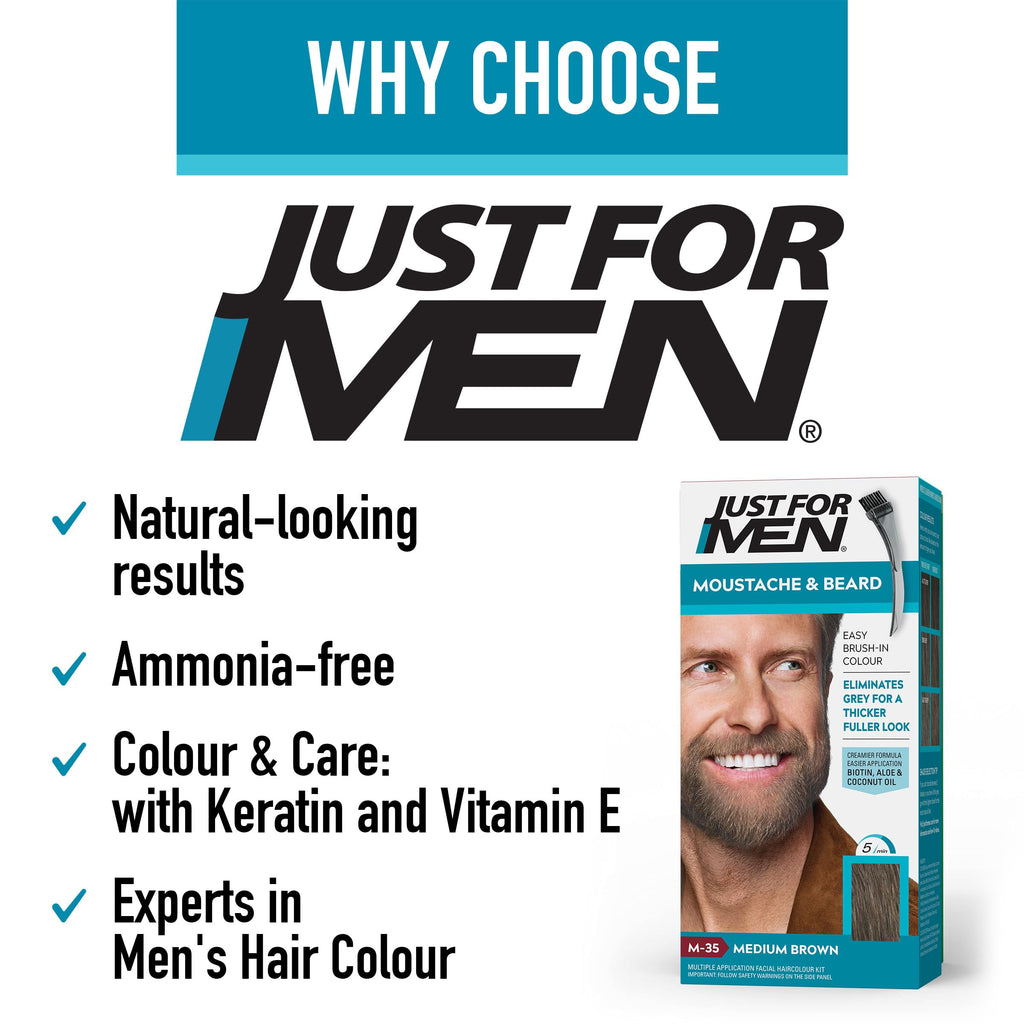 Just for men Moustache & Beard Real Black Dye , Eliminates Grey for a Thicker & Fuller Look M55 - Damaged Box