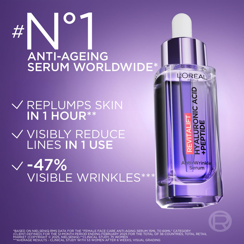 L'Or'eal Paris Hyaluronic Acid Serum, Revitalift Filler, 1.5% Pure Concentrated Micro-Epidermic Hyaluronic Acid], Dropper Serum, Intensely Hydrates & Replumps, Visibly Reduces Fine Lines & Wrinkles - Damaged Box
