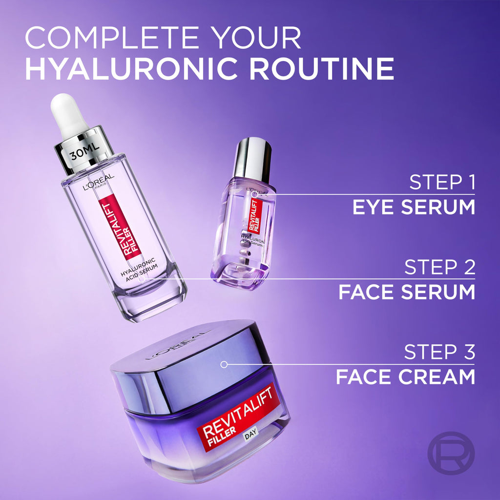 L'Or'eal Paris Hyaluronic Acid Serum, Revitalift Filler, 1.5% Pure Concentrated Micro-Epidermic Hyaluronic Acid], Dropper Serum, Intensely Hydrates & Replumps, Visibly Reduces Fine Lines & Wrinkles - Damaged Box