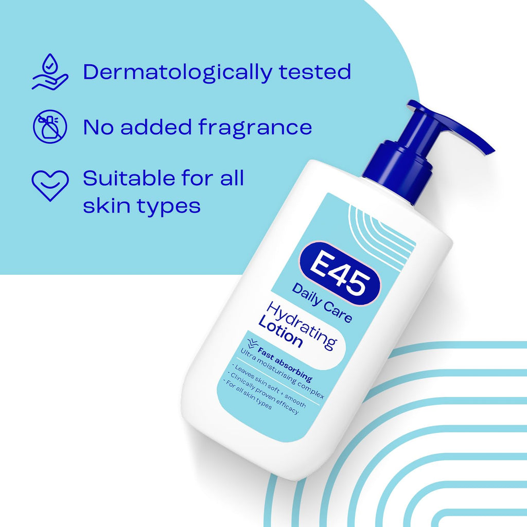E45 Daily Lotion 400ml - Hydrating, Non-Greasy, Perfume-Free Moisturiser for Face, Hand & Body - All Skin Types - Damaged Box