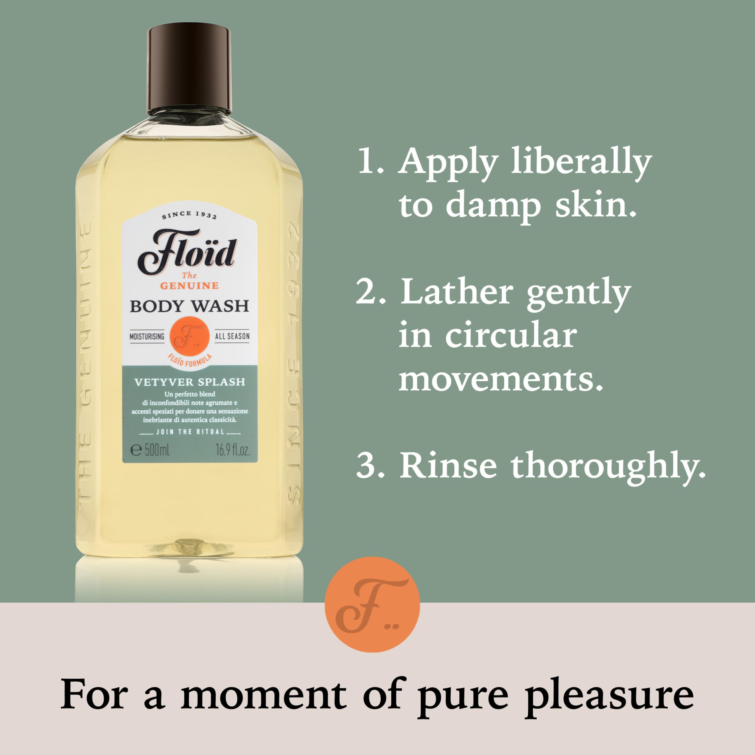 Floid Vetyver Splash Body Wash (500ml), Men's Body Wash Cleanses, Moisturises, and Purifies Skin without Drying it Out, Nourishing Skin Care with an Unmistakable Scent