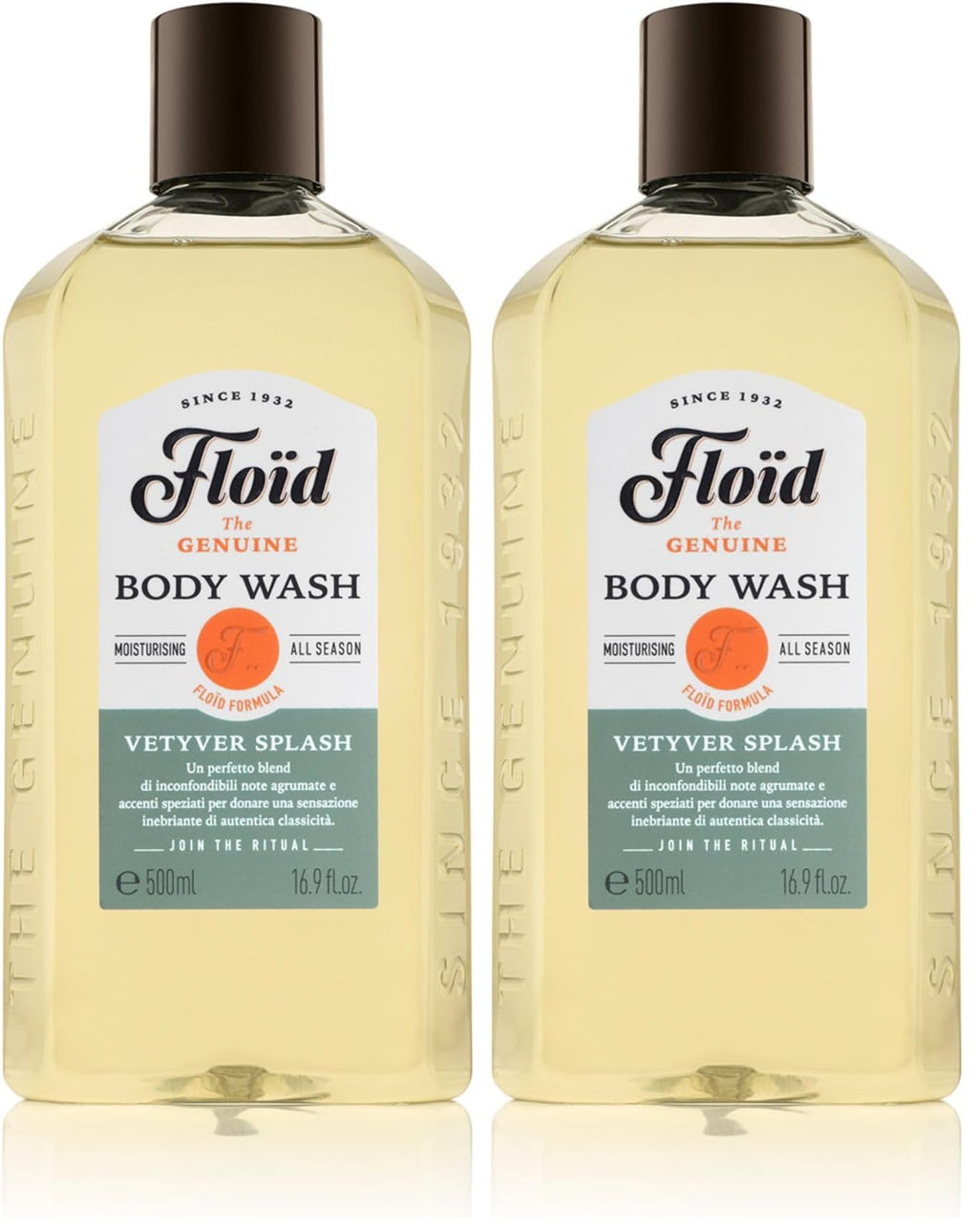 Floid Vetyver Splash Body Wash (500ml), Men's Body Wash Cleanses, Moisturises, and Purifies Skin without Drying it Out, Nourishing Skin Care with an Unmistakable Scent