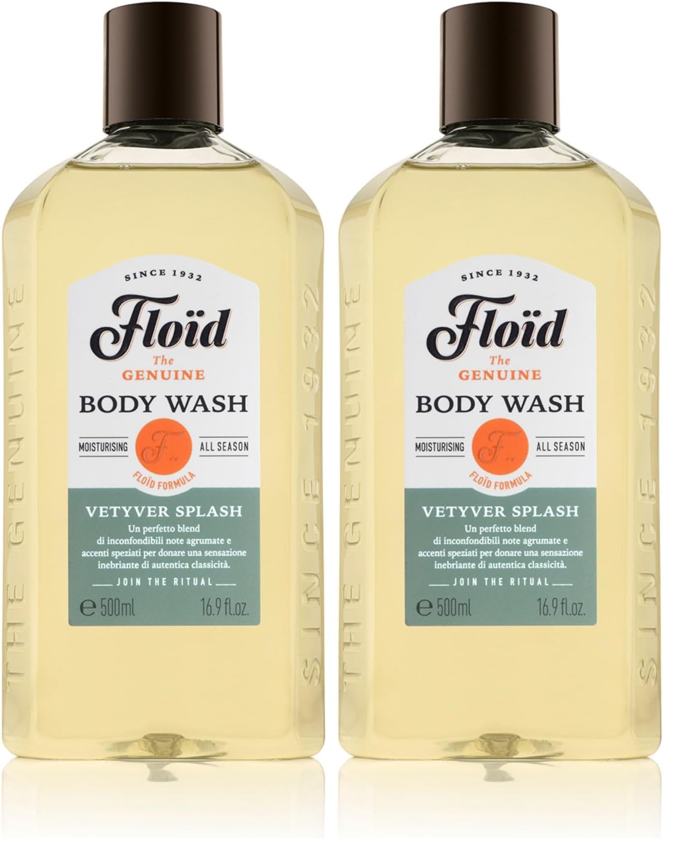 Floid Vetyver Splash Body Wash (500ml), Men's Body Wash Cleanses, Moisturises, and Purifies Skin without Drying it Out, Nourishing Skin Care with an Unmistakable Scent