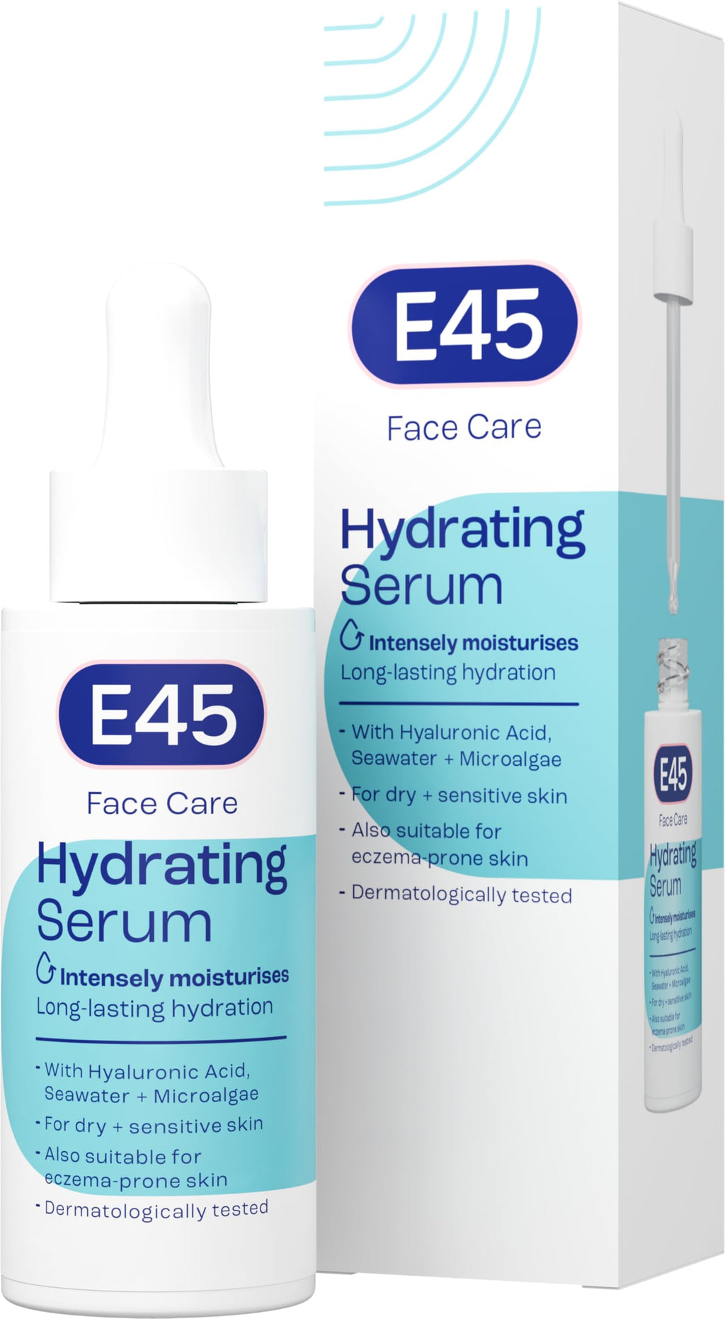 E45 Face Hydrating Serum - Instant 48-Hour Hyaluronic Acid Formula for Dry, Sensitive & Eczema Prone Skin - Rehydrating & Reinvigorating Serum - Perfume Free - Dermatologically Tested - 30ml - BBE 01/2028