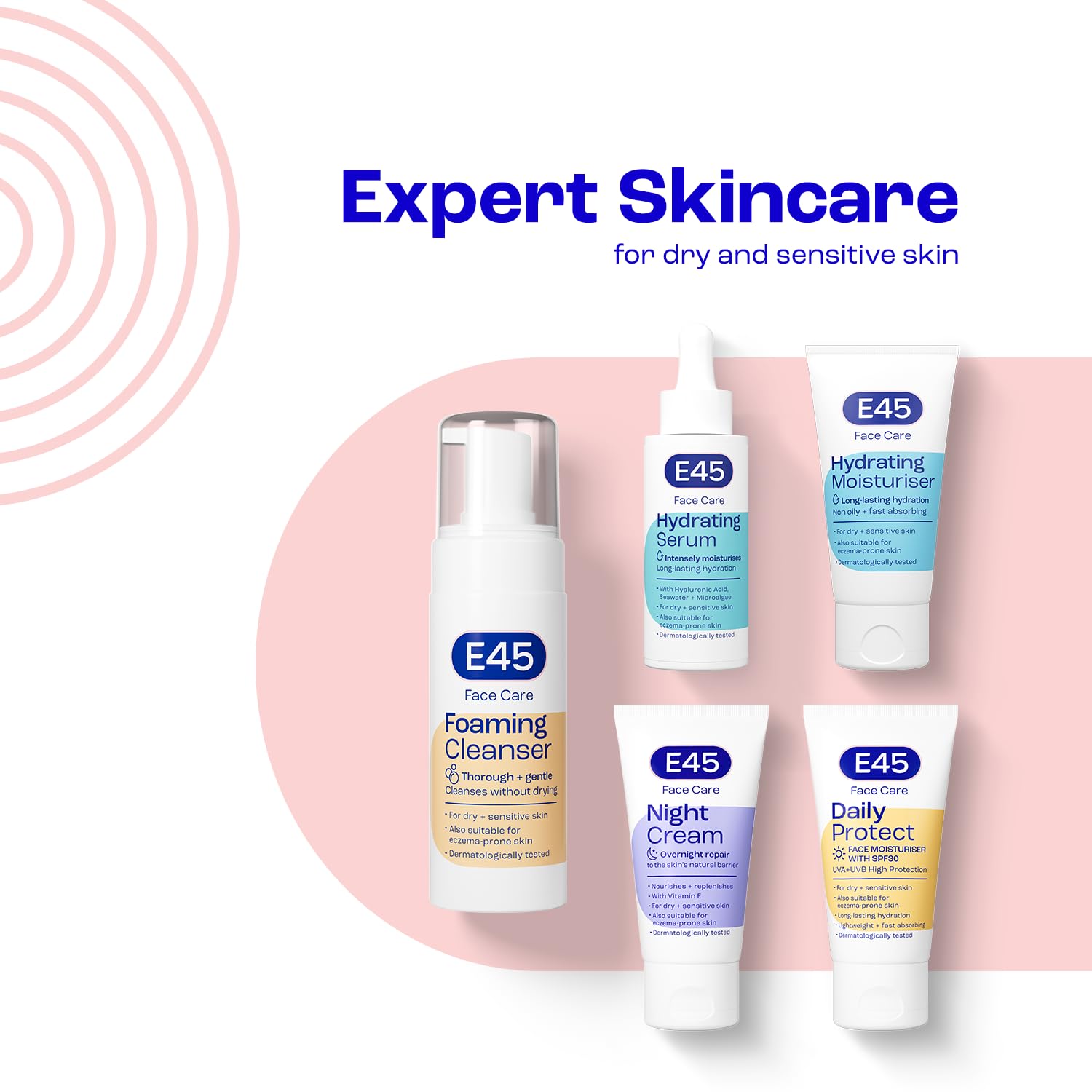 E45 Face Hydrating Serum - Instant 48-Hour Hyaluronic Acid Formula for Dry, Sensitive & Eczema Prone Skin - Rehydrating & Reinvigorating Serum - Perfume Free - Dermatologically Tested - 30ml - BBE 01/2028
