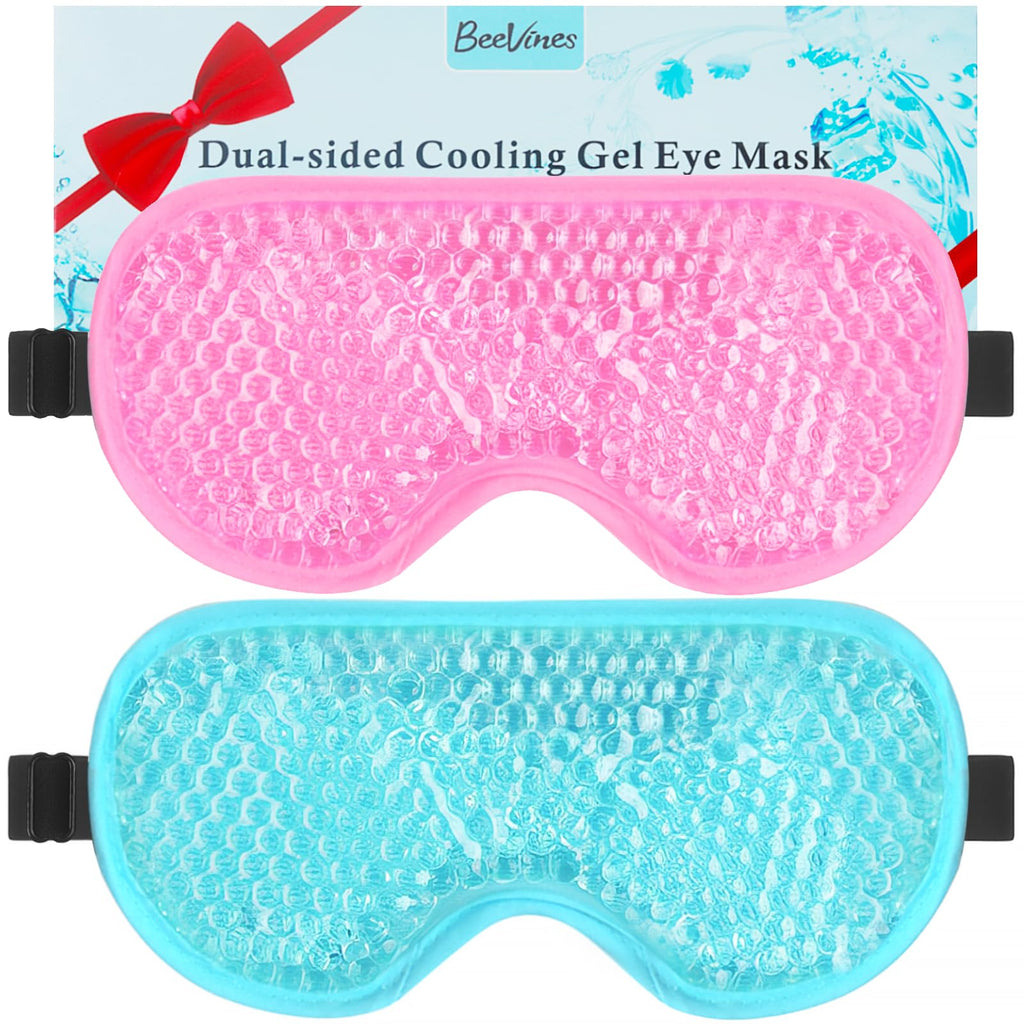BeeVines Cooling Gel Eye Mask, 2 Pack Gel Cold Pack for Puffy Eyes, Eye Mask for Dark Circles, Dry Eyes, Cold & Warm Sleep Compress for Post Surgery, Puffiness, Allergies (01 Blue & Pink) - Damaged Box