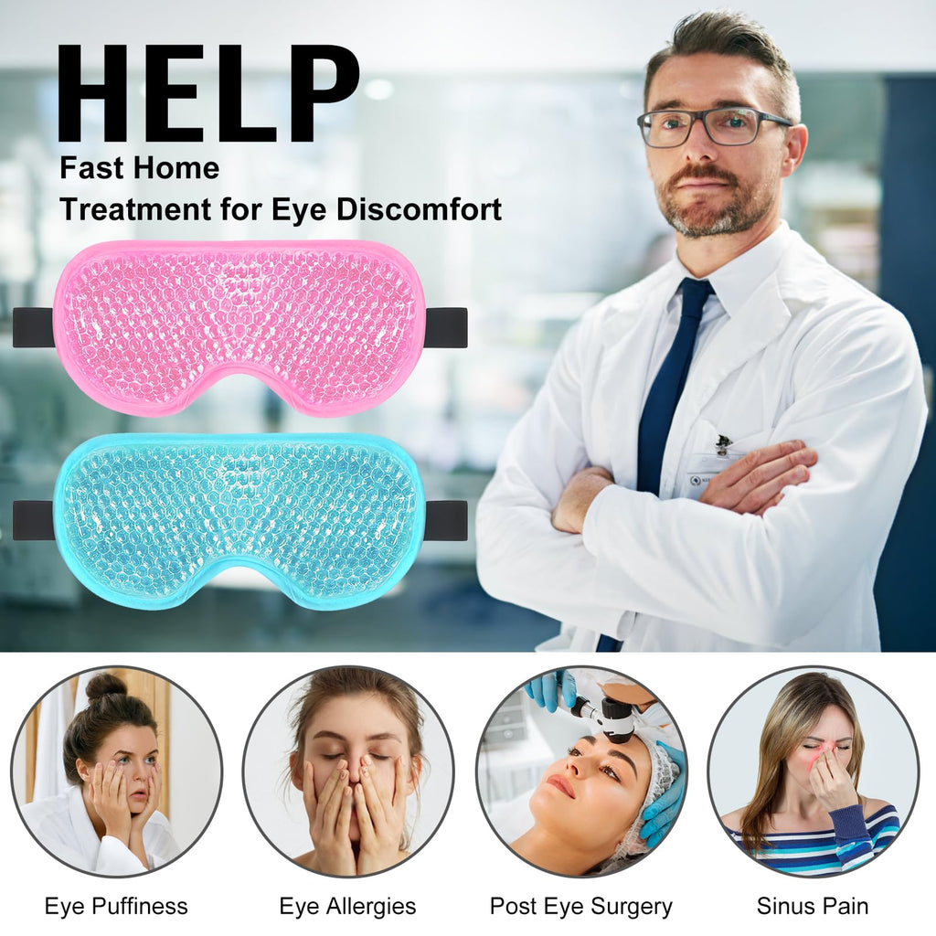 BeeVines Cooling Gel Eye Mask, 2 Pack Gel Cold Pack for Puffy Eyes, Eye Mask for Dark Circles, Dry Eyes, Cold & Warm Sleep Compress for Post Surgery, Puffiness, Allergies (01 Blue & Pink) - Damaged Box