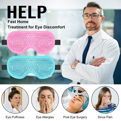 BeeVines Cooling Gel Eye Mask, 2 Pack Gel Cold Pack for Puffy Eyes, Eye Mask for Dark Circles, Dry Eyes, Cold & Warm Sleep Compress for Post Surgery, Puffiness, Allergies (01 Blue & Pink) - Damaged Box