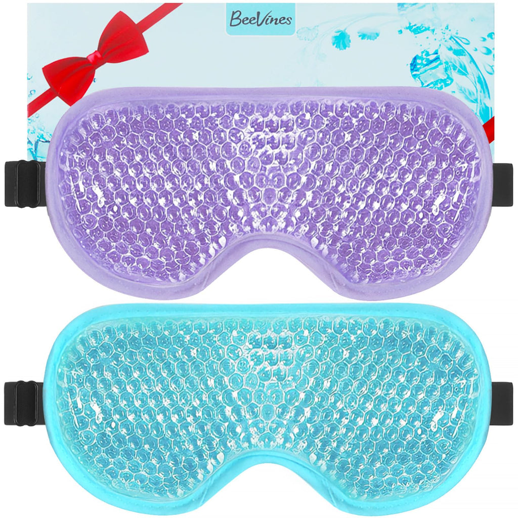 BeeVines Cooling Gel Eye Mask, 2 Pack Gel Cold Pack for Puffy Eyes, Eye Mask for Dark Circles, Dry Eyes, Cold & Warm Sleep Compress for Post Surgery, Puffiness, Allergies (01 Blue & Pink) - Damaged Box