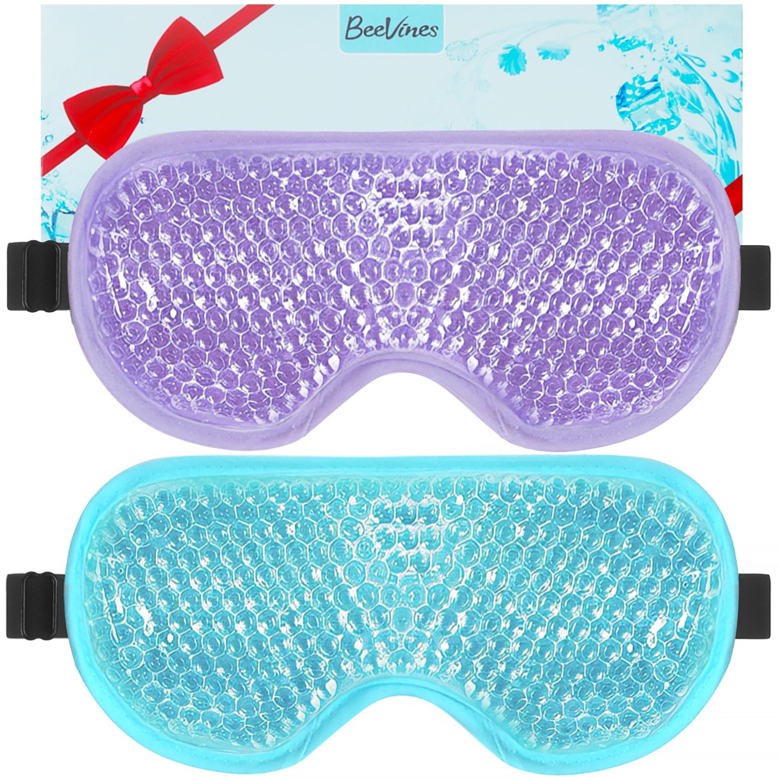 BeeVines Cooling Gel Eye Mask, 2 Pack Gel Cold Pack for Puffy Eyes, Eye Mask for Dark Circles, Dry Eyes, Cold & Warm Sleep Compress for Post Surgery, Puffiness, Allergies (01 Blue & Pink) - Damaged Box