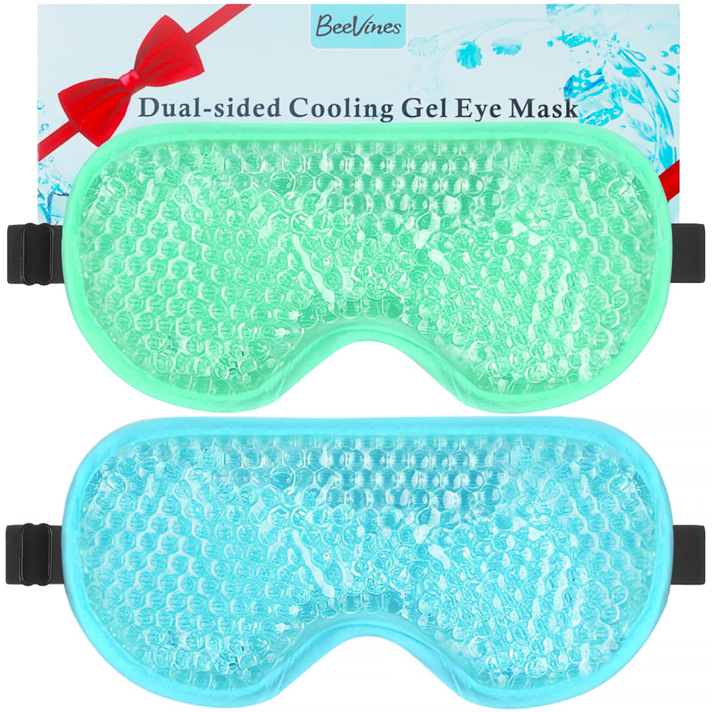 BeeVines Cooling Gel Eye Mask, 2 Pack Gel Cold Pack for Puffy Eyes, Eye Mask for Dark Circles, Dry Eyes, Cold & Warm Sleep Compress for Post Surgery, Puffiness, Allergies (01 Blue & Pink) - Damaged Box