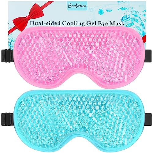 BeeVines Cooling Gel Eye Mask, 2 Pack Gel Cold Pack for Puffy Eyes, Eye Mask for Dark Circles, Dry Eyes, Cold & Warm Sleep Compress for Post Surgery, Puffiness, Allergies (01 Blue & Pink) - Damaged Box