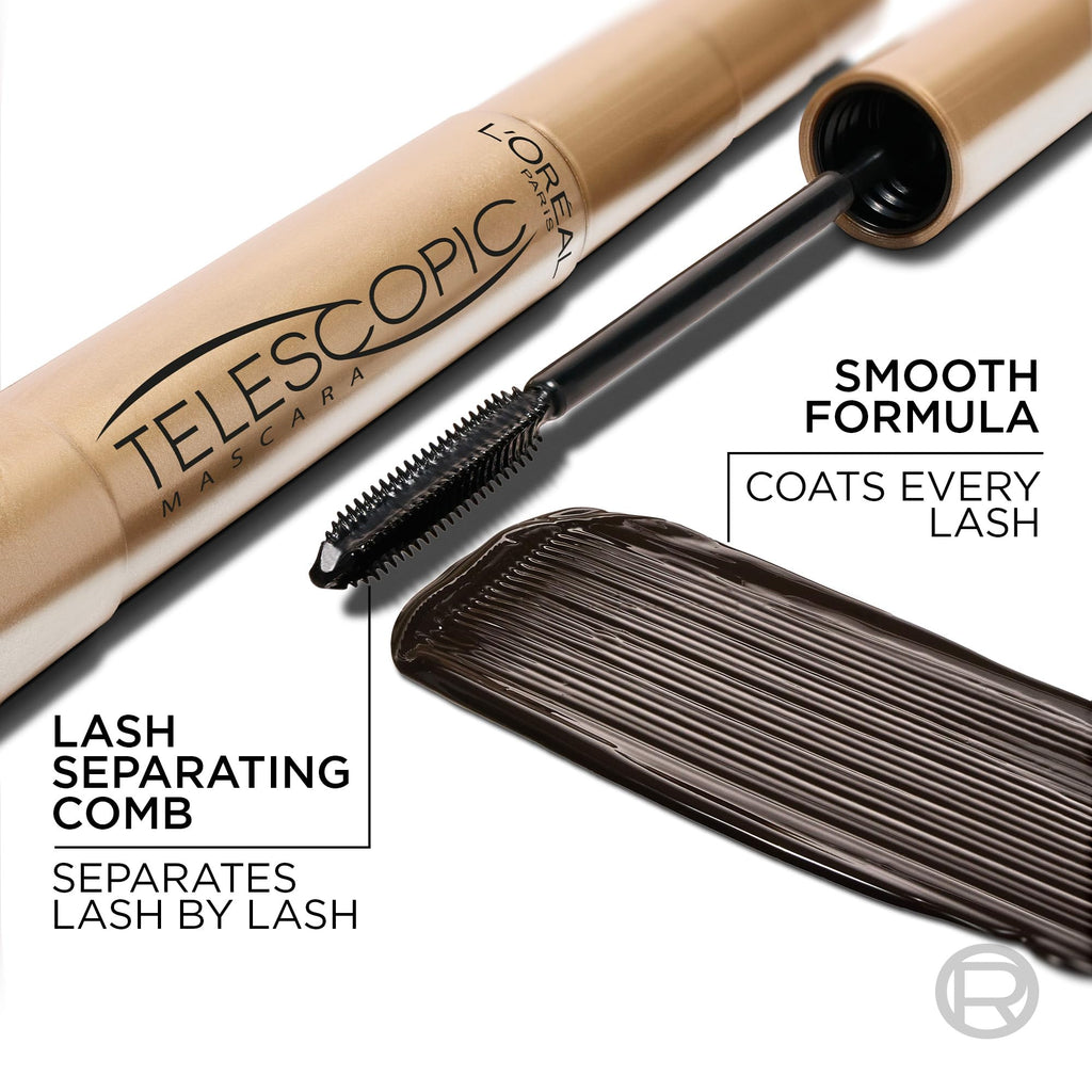 L'Or'eal Paris Mascara, Telescopic Original Mascara to Achieve Dramatic Black Length & Definition, Up to +71% Lengthening Effect, Smudge-Resistant and Long-Wearing Formula for Up to 36H Wear, 8ml