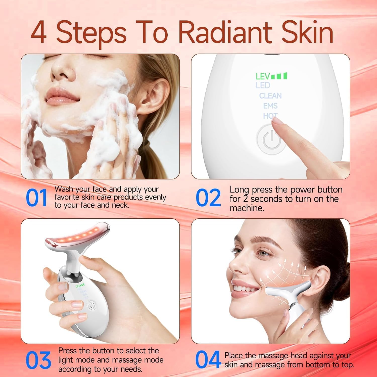 7-in-1 Face Massager with Heat & LED - Facial Sculpting Tool for Neck & Jawline - Skin Tightening & Anti-Wrinkle Device - Damaged Box