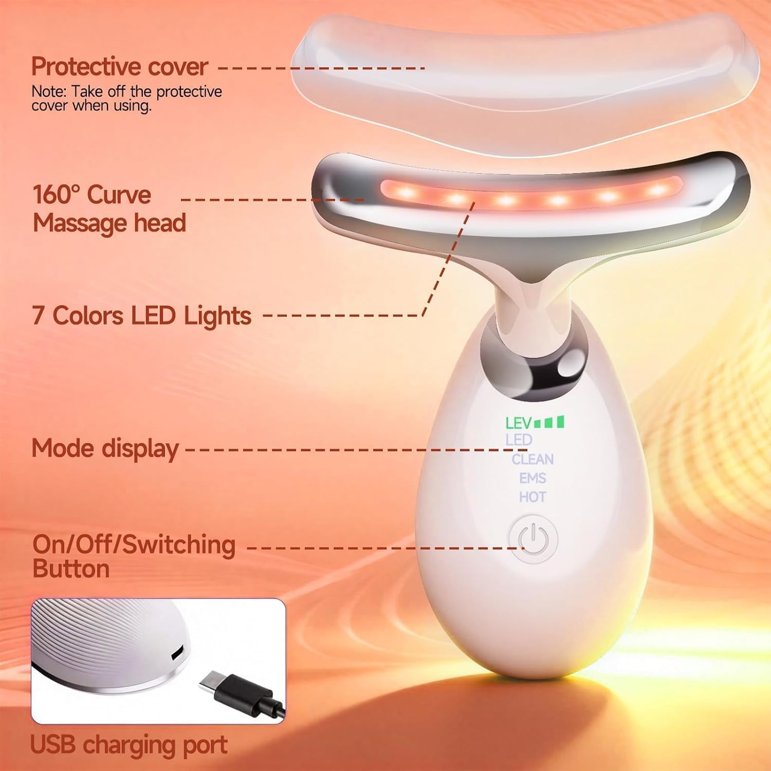 7-in-1 Face Massager with Heat & LED - Facial Sculpting Tool for Neck & Jawline - Skin Tightening & Anti-Wrinkle Device - Damaged Box