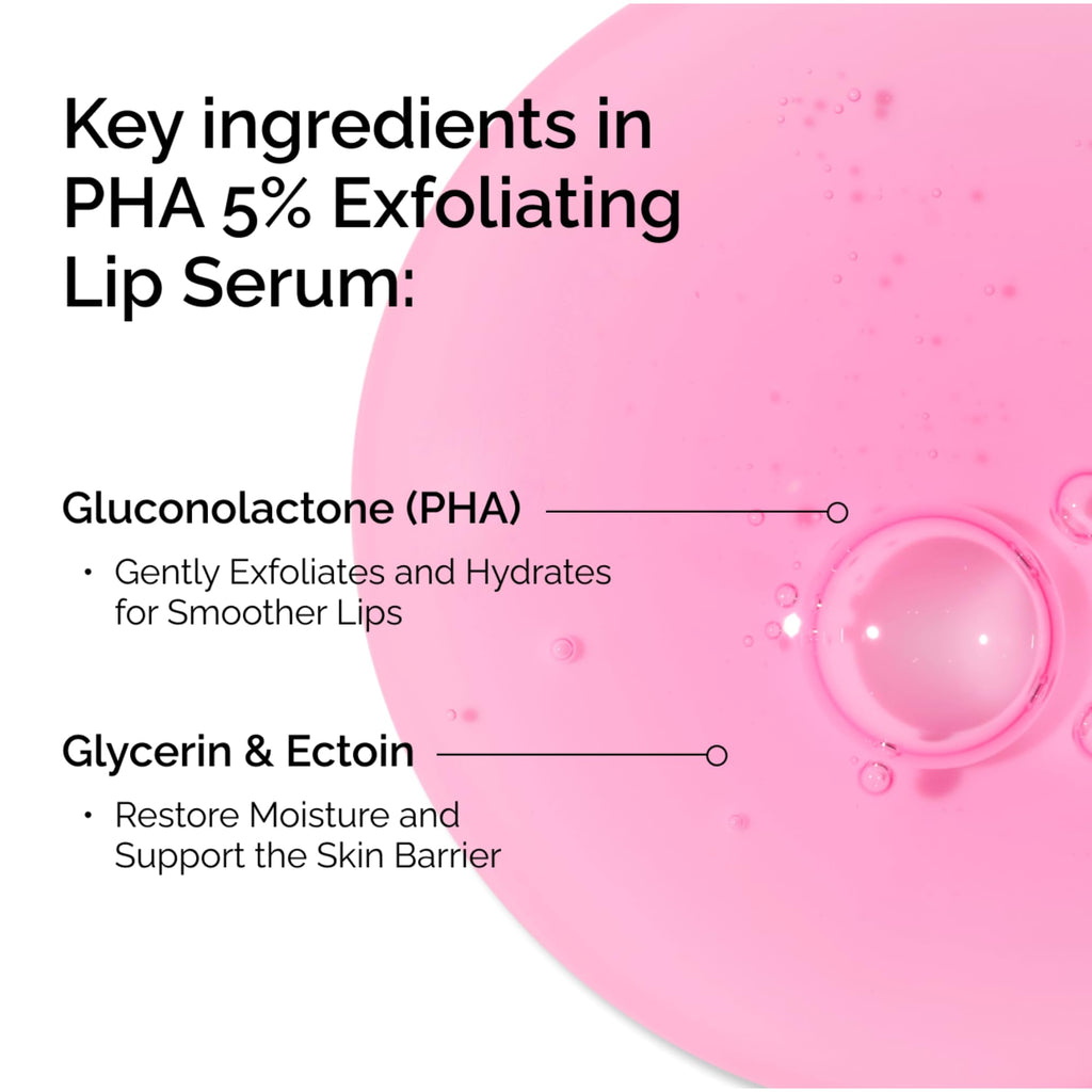 The Ordinary PHA 5% Exfoliating Lip Serum, Hydrating Overnight Lip Exfoliator Treatment, 15ml - Damaged Box