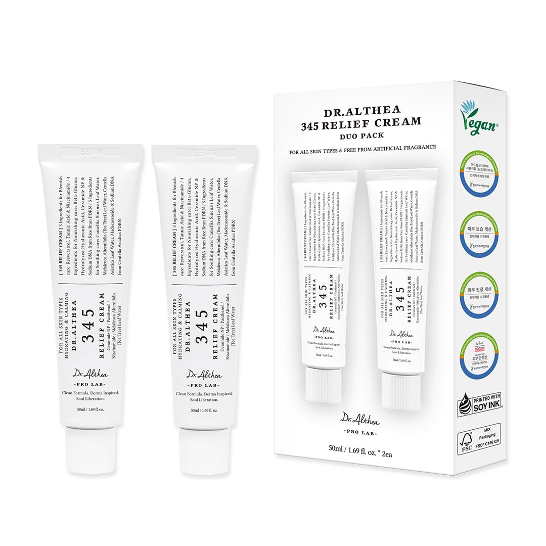 Dr.Althea 345 Relief Cream | PDRN & Hyaluronic Acid for Hydration, Blemish Care | Post-Acne Face Moisturizer with Centella & Niacinamide | Korean Vegan Skincare, 15ml - Damaged Box