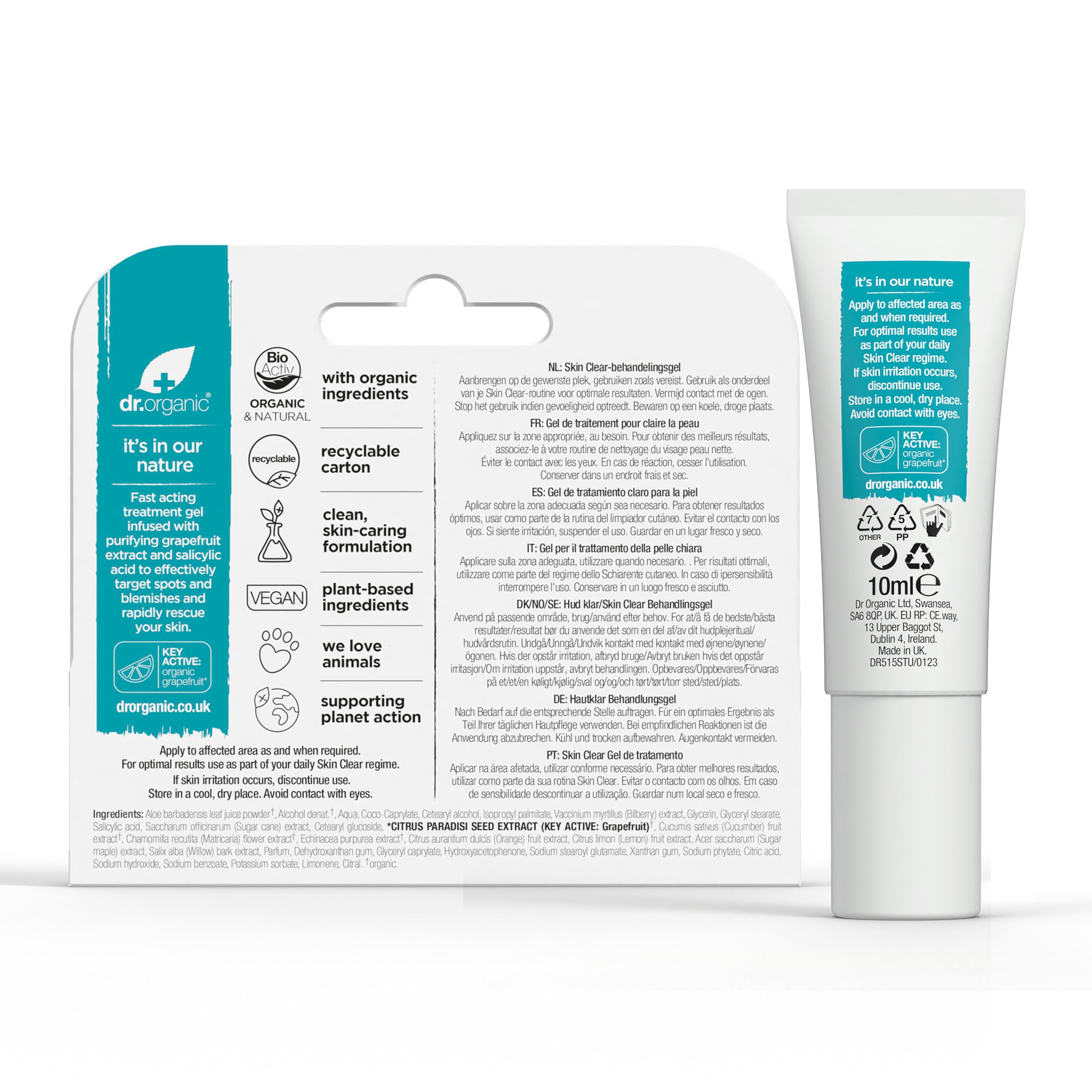 Dr Organic Skin Clear 5-in-1 Treatment Gel - Salicylic Acid, Oily Skin, Vegan, 10ml