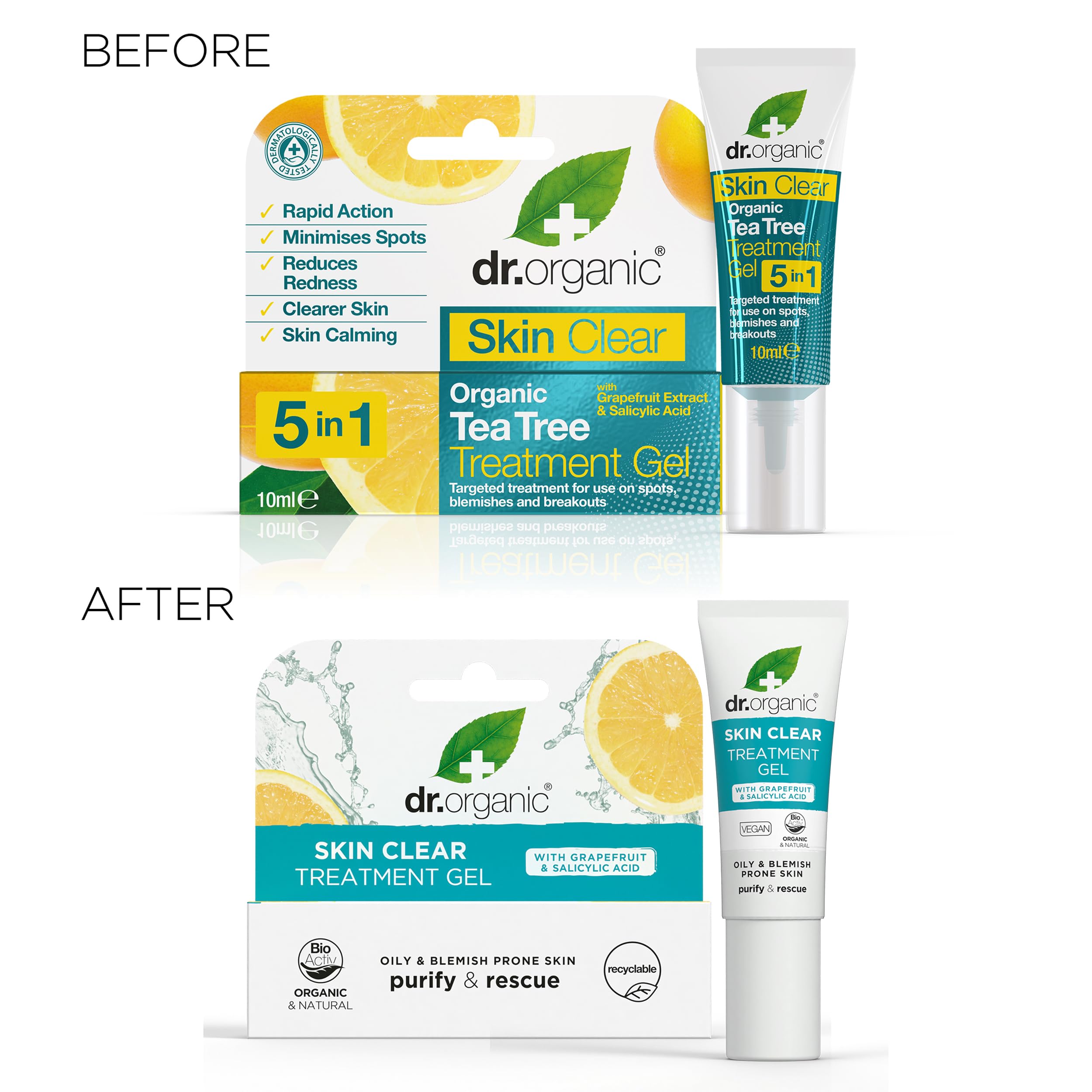 Dr Organic Skin Clear 5-in-1 Treatment Gel - Salicylic Acid, Oily Skin, Vegan, 10ml