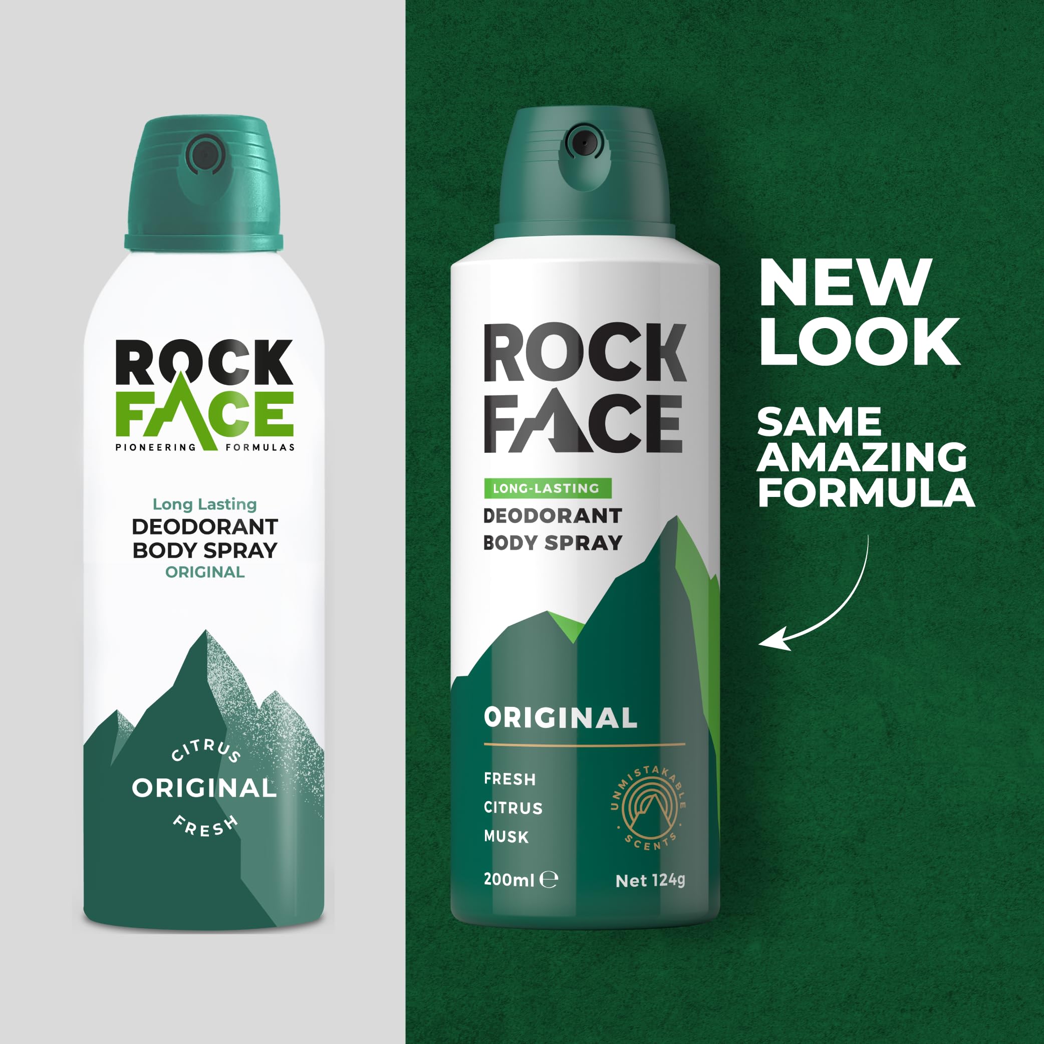 Rock Face Men's Body Spray - Original Fragrance Body Spray Deodorant for Men, 200ml, Fresh Citrus Scent, Long Lasting, Multipack of 6