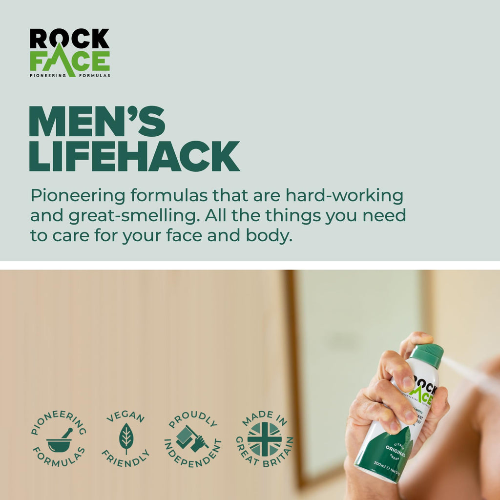 Rock Face Men's Body Spray - Original Fragrance Body Spray Deodorant for Men, 200ml, Fresh Citrus Scent, Long Lasting, Multipack of 6