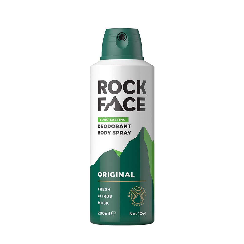 Rock Face Men's Body Spray - Original Fragrance Body Spray Deodorant for Men, 200ml, Fresh Citrus Scent, Long Lasting, Multipack of 6