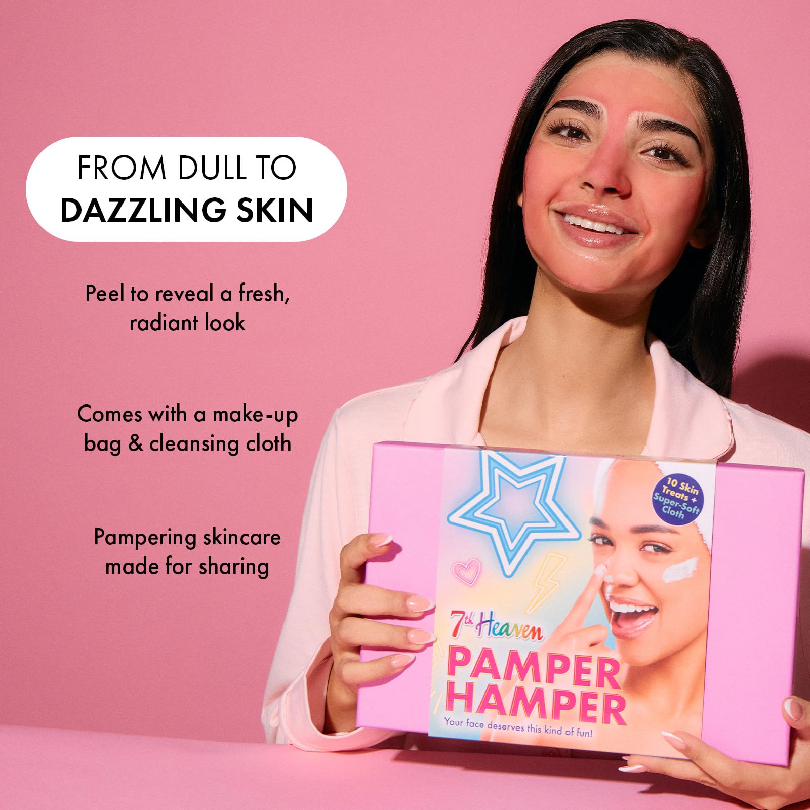 7th Heaven Luxury Pamper Hamper - 10 Face Masks & Spatula - Beauty Gift Set for Women - Skincare Set with Peel-Off, Clay & Hydrating Masks - Spa Experience at Home Skin Care - Damaged Box