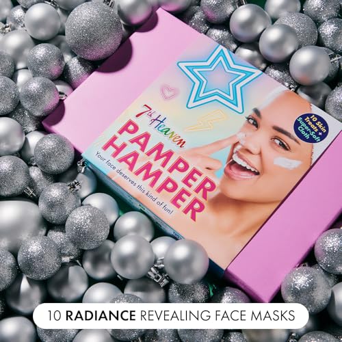 7th Heaven Luxury Pamper Hamper - 10 Face Masks & Spatula - Beauty Gift Set for Women - Skincare Set with Peel-Off, Clay & Hydrating Masks - Spa Experience at Home Skin Care - Damaged Box