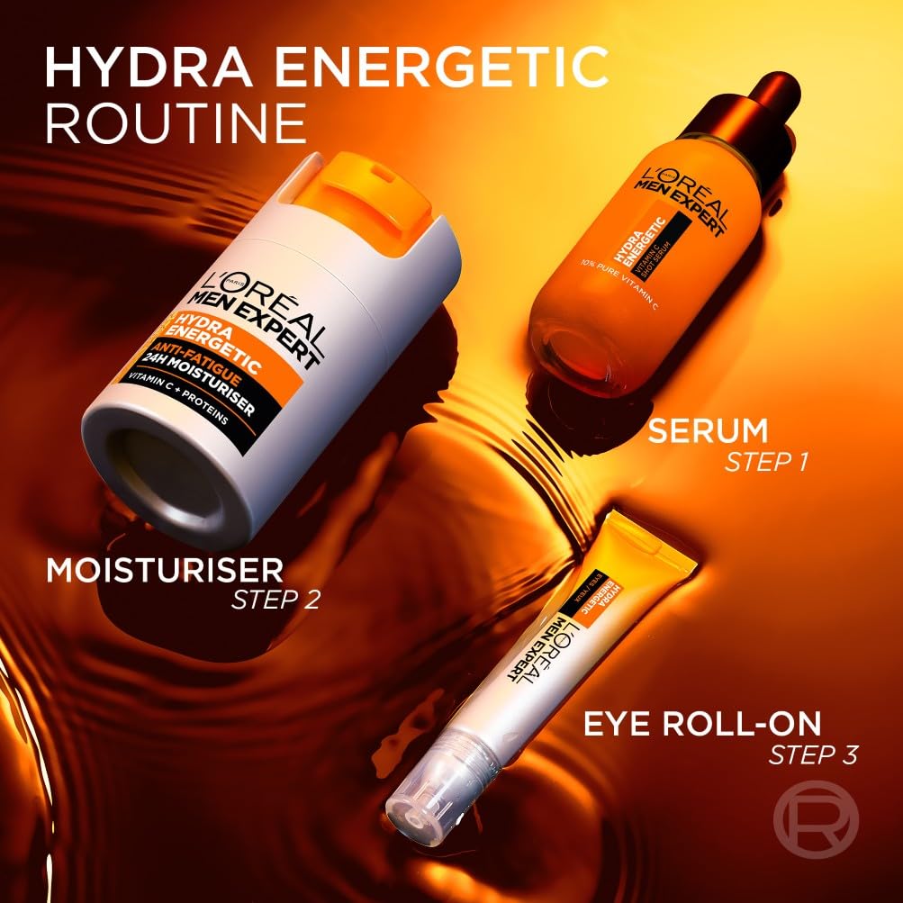 L'Or'eal Men Expert Hydra Energetic Anti-Fatigue Moisturiser: 24hr Hydration for Men's Skin. Combats Dryness and Dark Circles. Fast-absorbing, Enriched with Vitamin C. 50ml