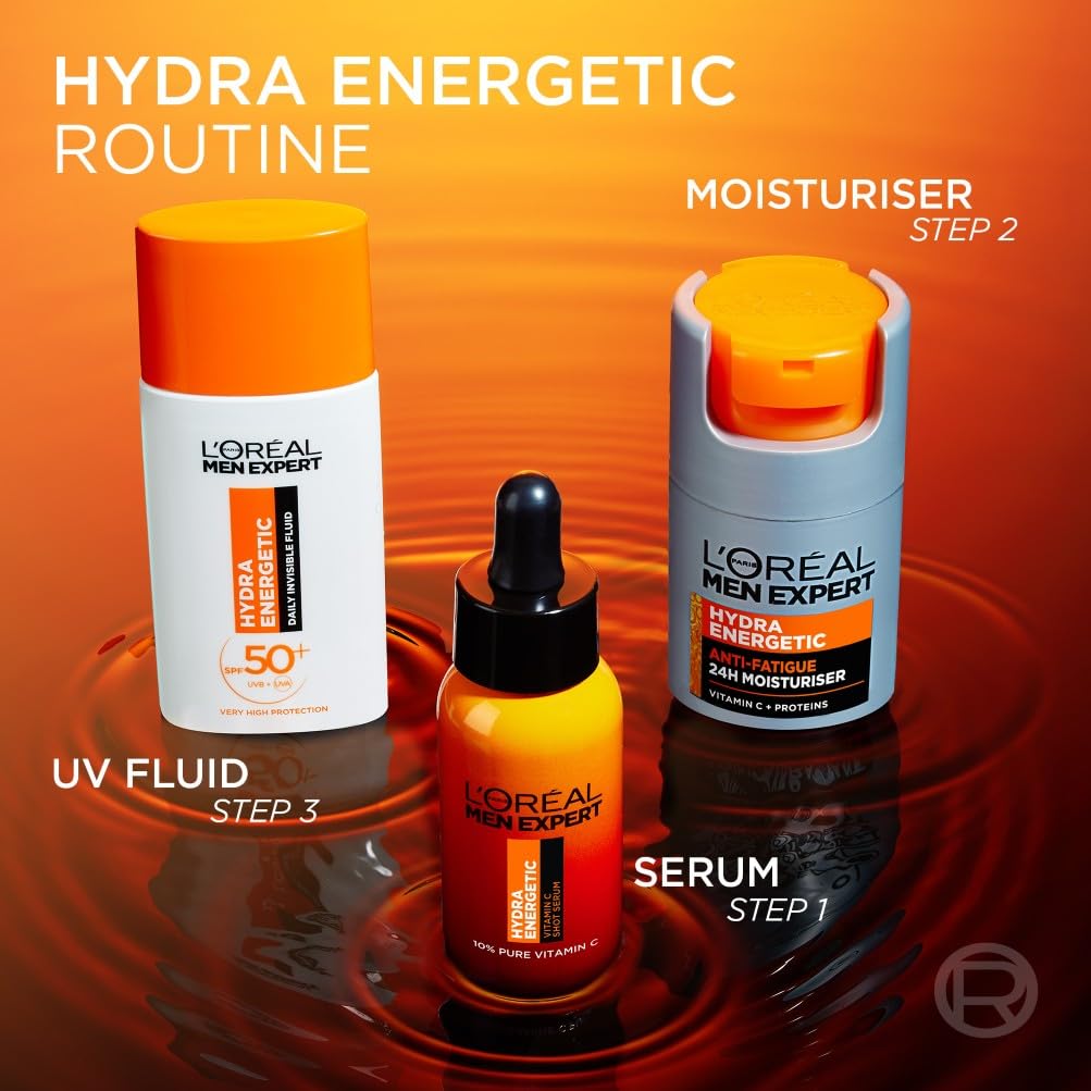 L'Or'eal Men Expert Hydra Energetic Anti-Fatigue Moisturiser: 24hr Hydration for Men's Skin. Combats Dryness and Dark Circles. Fast-absorbing, Enriched with Vitamin C. 50ml