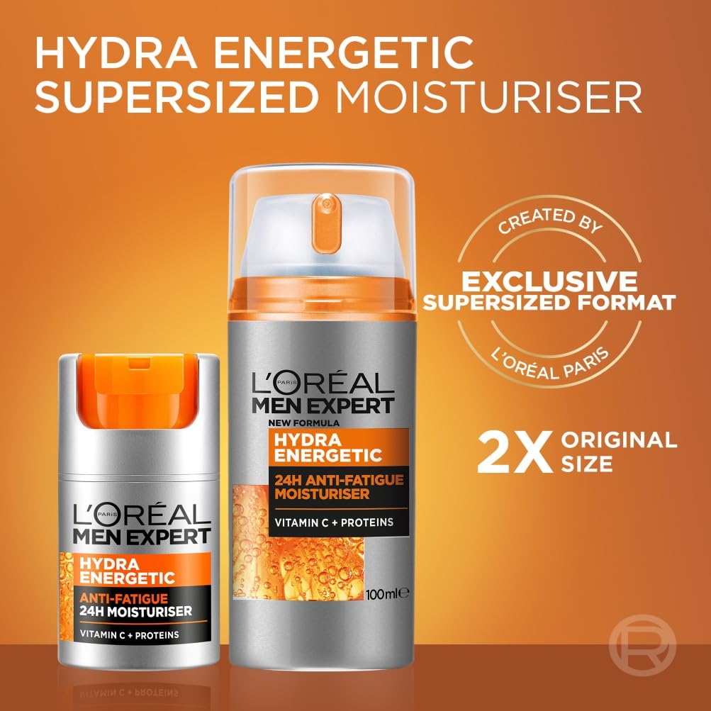 L'Or'eal Men Expert Hydra Energetic Anti-Fatigue Moisturiser: 24hr Hydration for Men's Skin. Combats Dryness and Dark Circles. Fast-absorbing, Enriched with Vitamin C. 50ml