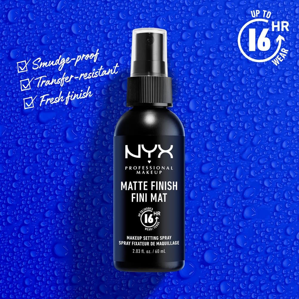 NYX Professional Makeup Setting Spray for Face, Matte Setting Spray, Up to 16 Hour Makeup Wear, Long Lasting Shine Free Finish, Lightweight, Regular 60ml