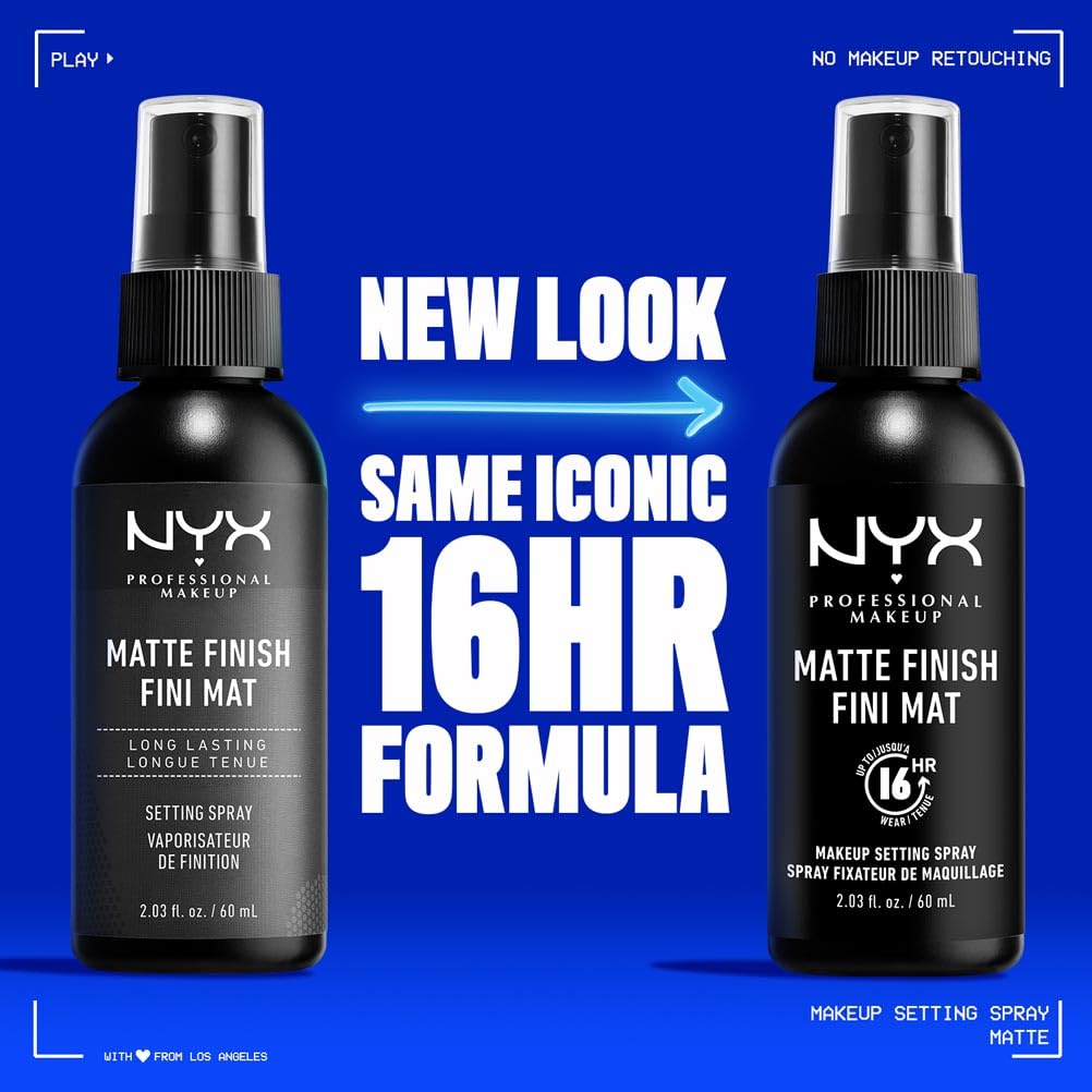 NYX Professional Makeup Setting Spray for Face, Matte Setting Spray, Up to 16 Hour Makeup Wear, Long Lasting Shine Free Finish, Lightweight, Regular 60ml