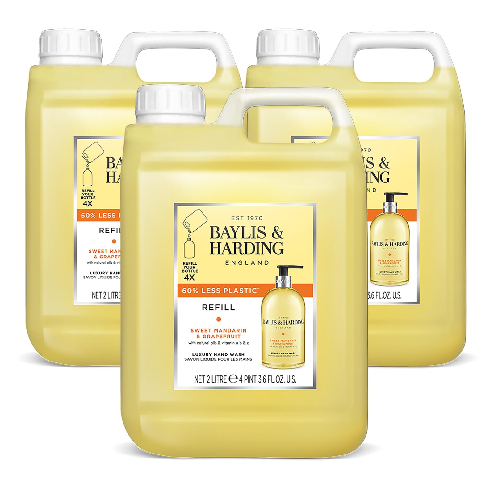 Baylis & Harding Sweet Mandarin & Grapefruit Hand Wash 1 Litre Refill Pouch (Pack of 3) - Vegan Friendly - Damaged Box