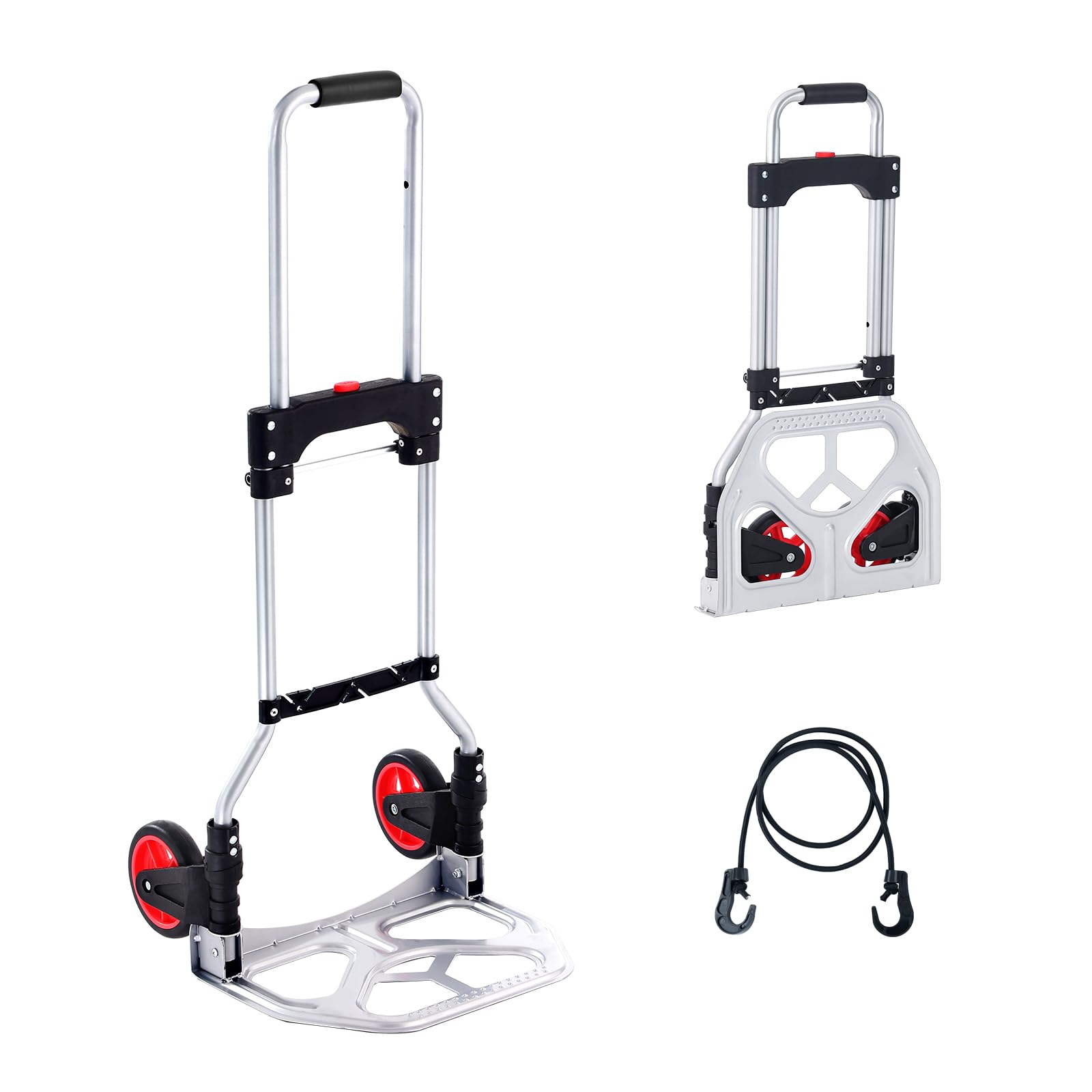 VEVOR Folding Hand Truck — 176 lbs Load Capacity, Portable Aluminium Cart Dolly with Telescoping Handle, Rubber Wheels - Like New