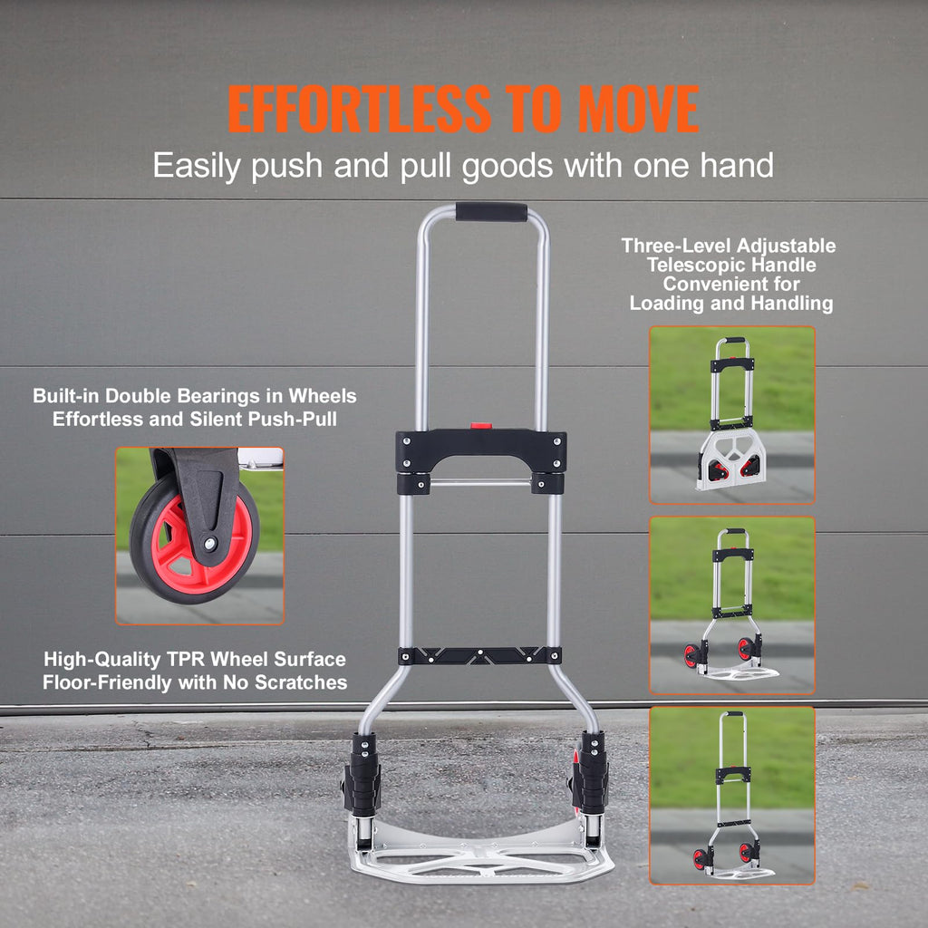 VEVOR Folding Hand Truck — 176 lbs Load Capacity, Portable Aluminium Cart Dolly with Telescoping Handle, Rubber Wheels - Like New