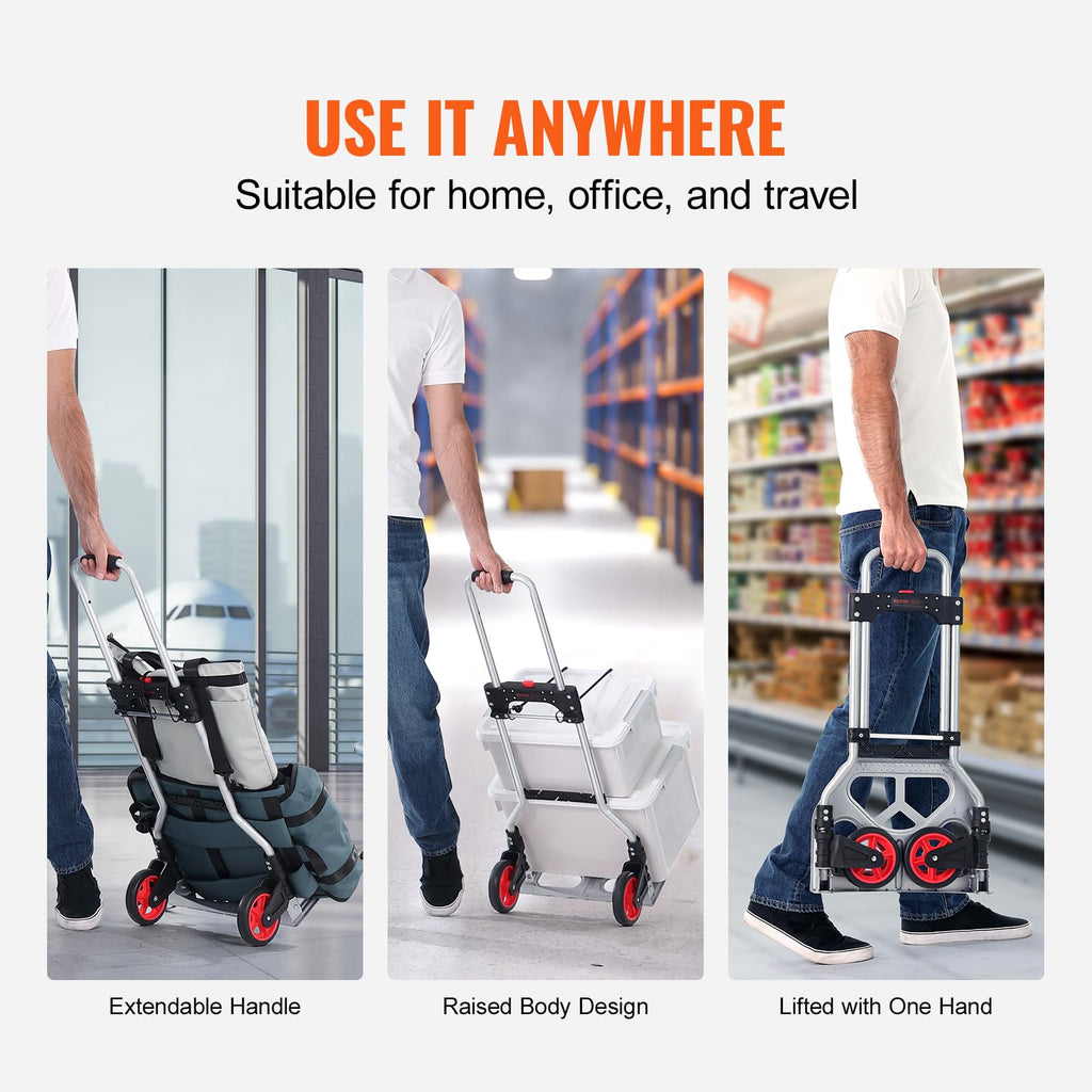 VEVOR Folding Hand Truck — 176 lbs Load Capacity, Portable Aluminium Cart Dolly with Telescoping Handle, Rubber Wheels - Like New