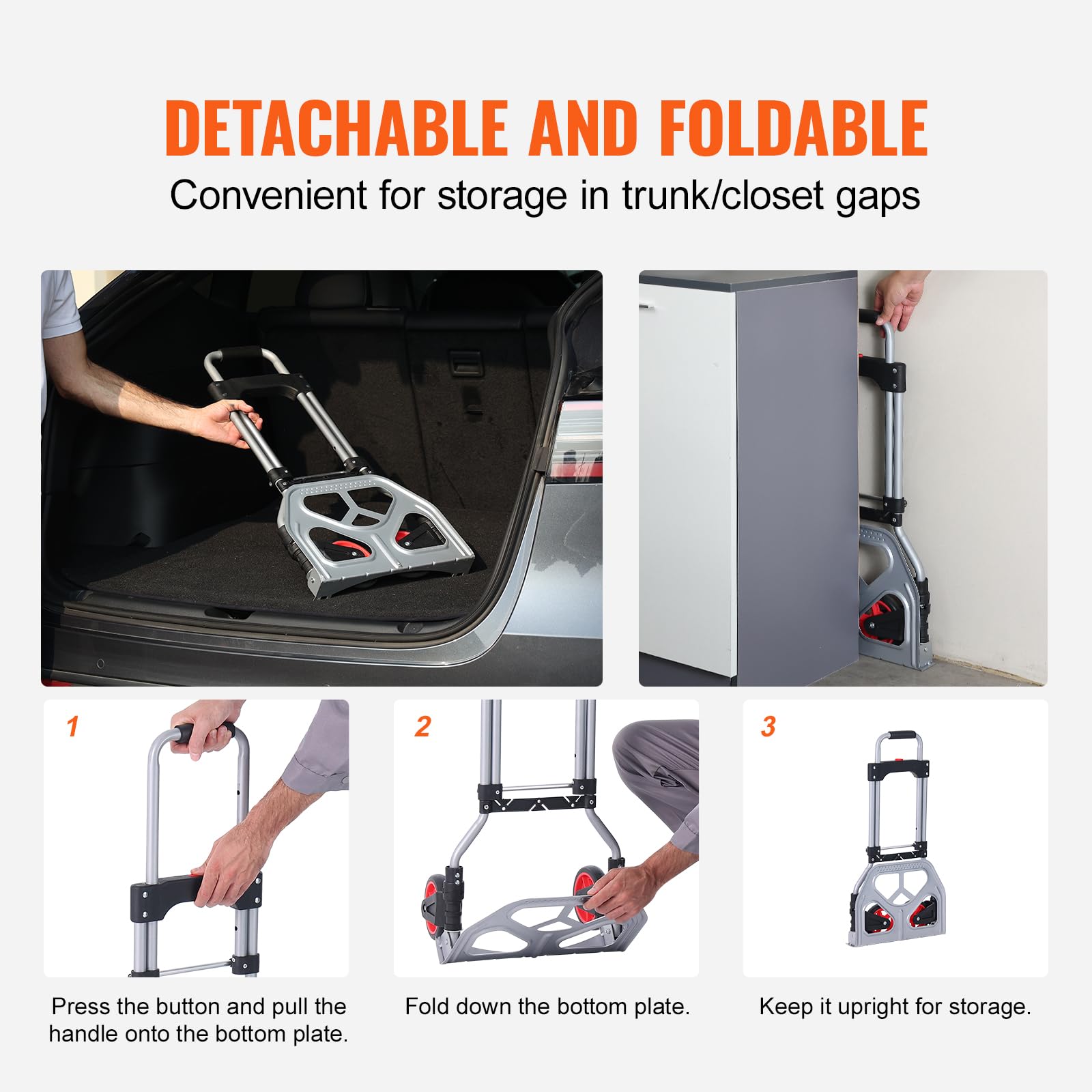 VEVOR Folding Hand Truck — 176 lbs Load Capacity, Portable Aluminium Cart Dolly with Telescoping Handle, Rubber Wheels - Like New