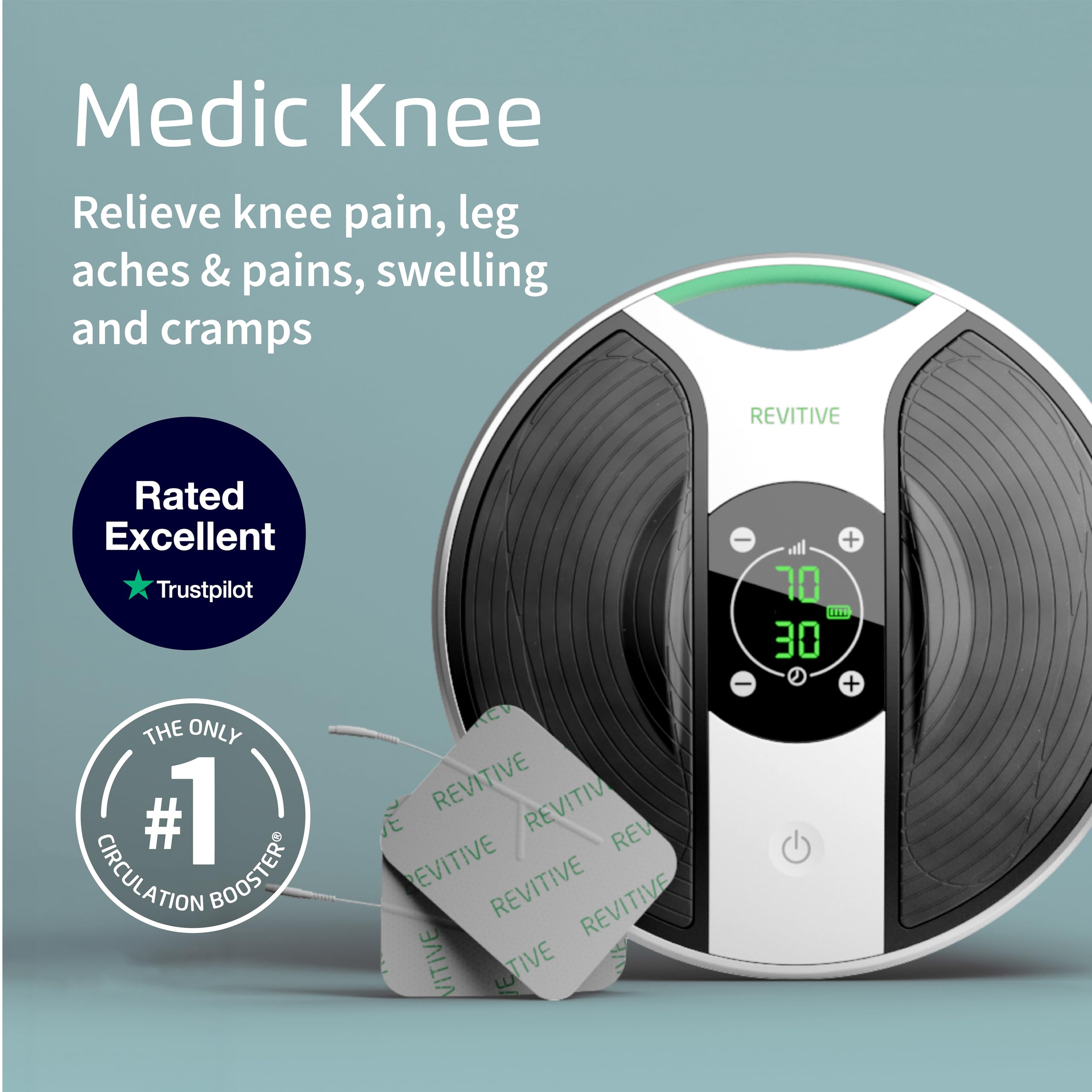 Revitive Medic Knee Circulation Booster - Drug-Free Knee Pain Relief, Supports Stability, Strength & Movement - Damaged Box