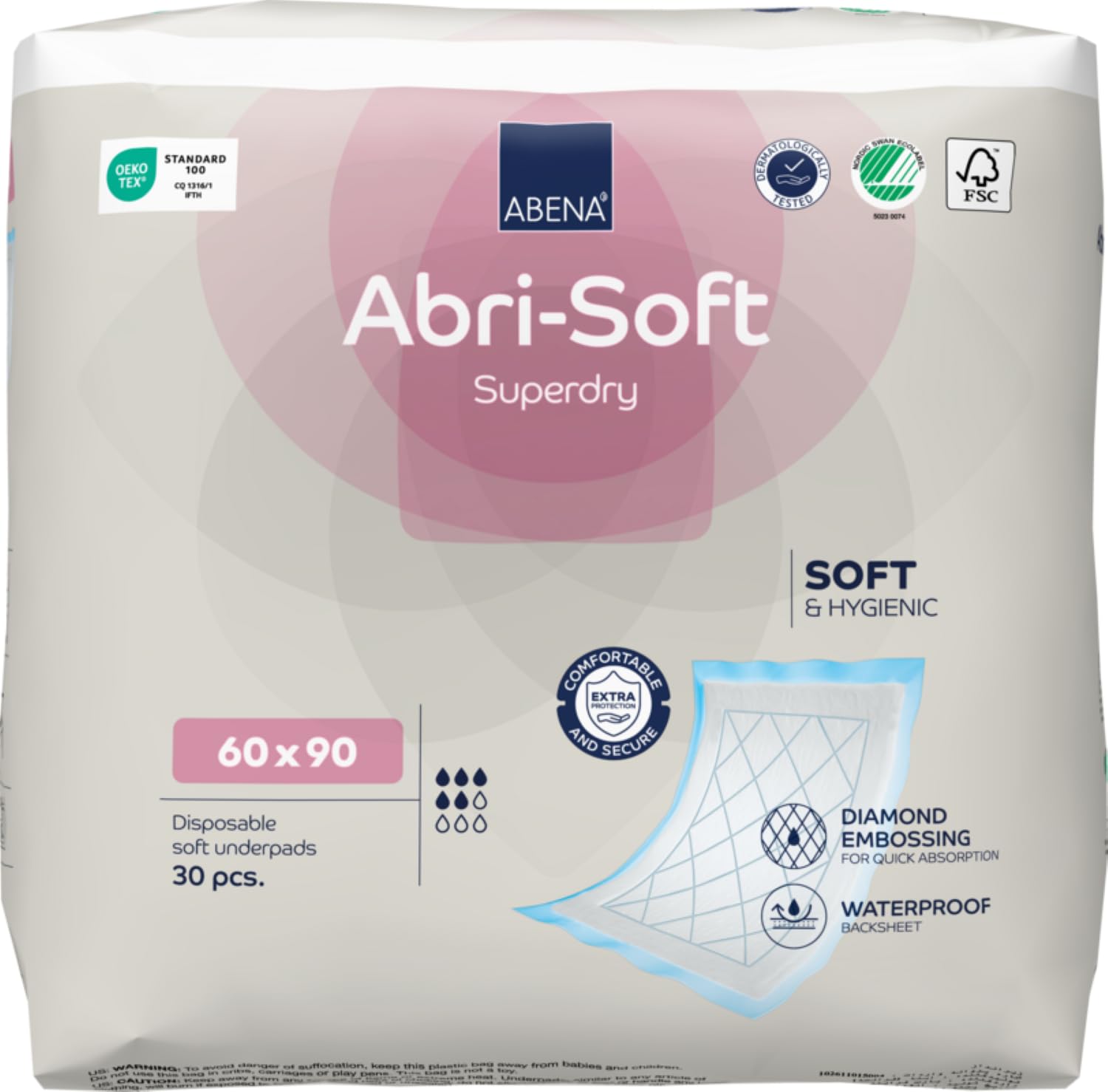 ABENA Abri-Soft Superdry Disposable Incontinence Bed Pads 60x90 cm - Pack of 30 Eco-Labelled Underpads for Leak Protection - Damaged Box