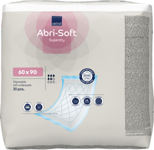 ABENA Abri-Soft Superdry Disposable Incontinence Bed Pads 60x90 cm - Pack of 30 Eco-Labelled Underpads for Leak Protection - Damaged Box