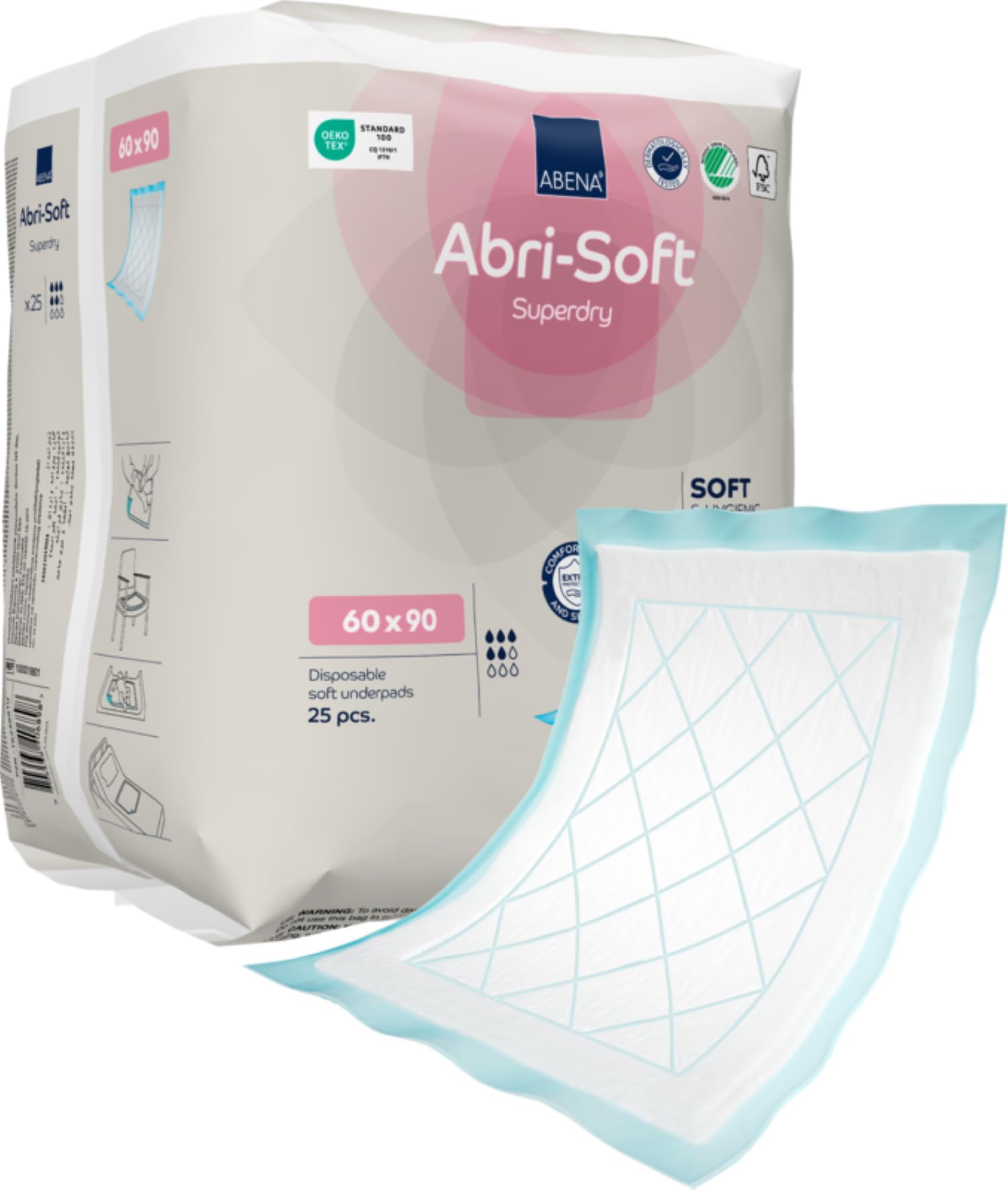 ABENA Abri-Soft Superdry Disposable Incontinence Bed Pads 60x90 cm - Pack of 30 Eco-Labelled Underpads for Leak Protection - Damaged Box