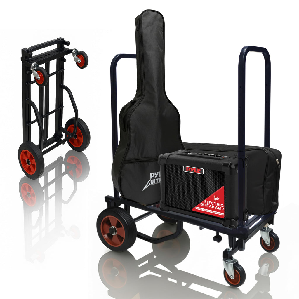 Pyle Folding Utility Cart - Heavy-Duty Adjustable Trolley with Wheels - Extends 60-102cm - Lightweight Multi-Purpose Equipment Cart - Damaged Box