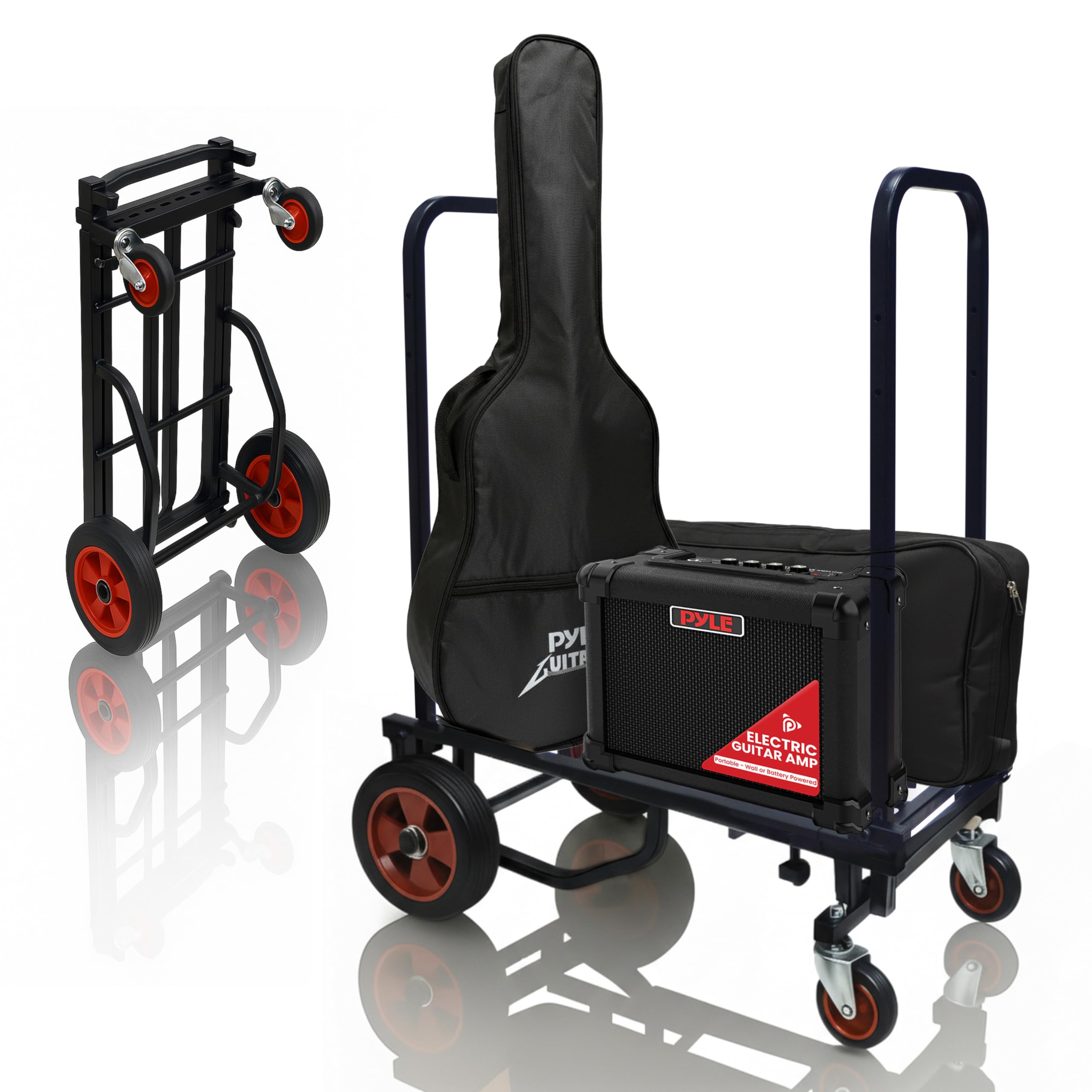 Pyle Folding Utility Cart - Heavy-Duty Adjustable Trolley with Wheels - Extends 60-102cm - Lightweight Multi-Purpose Equipment Cart - Damaged Box