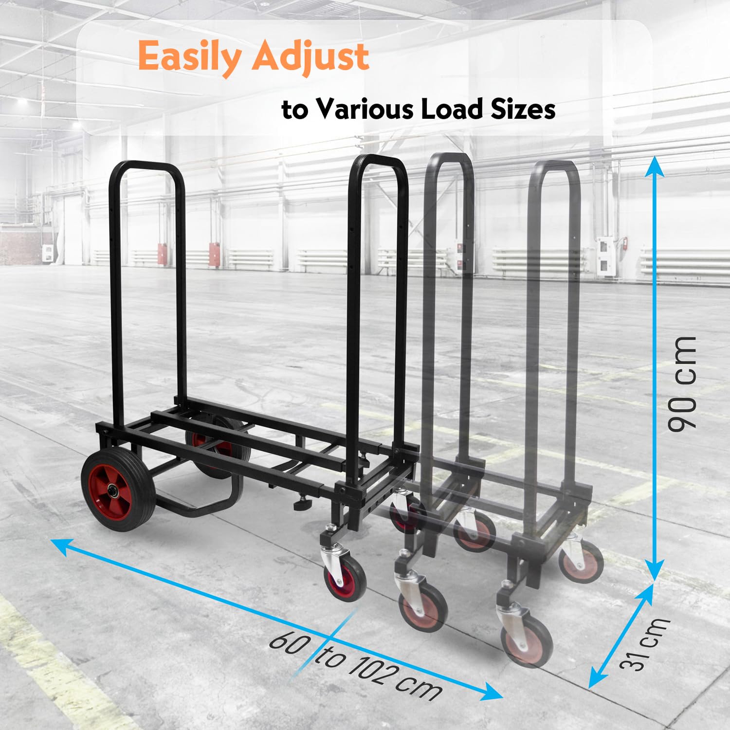 Pyle Folding Utility Cart - Heavy-Duty Adjustable Trolley with Wheels - Extends 60-102cm - Lightweight Multi-Purpose Equipment Cart - Damaged Box