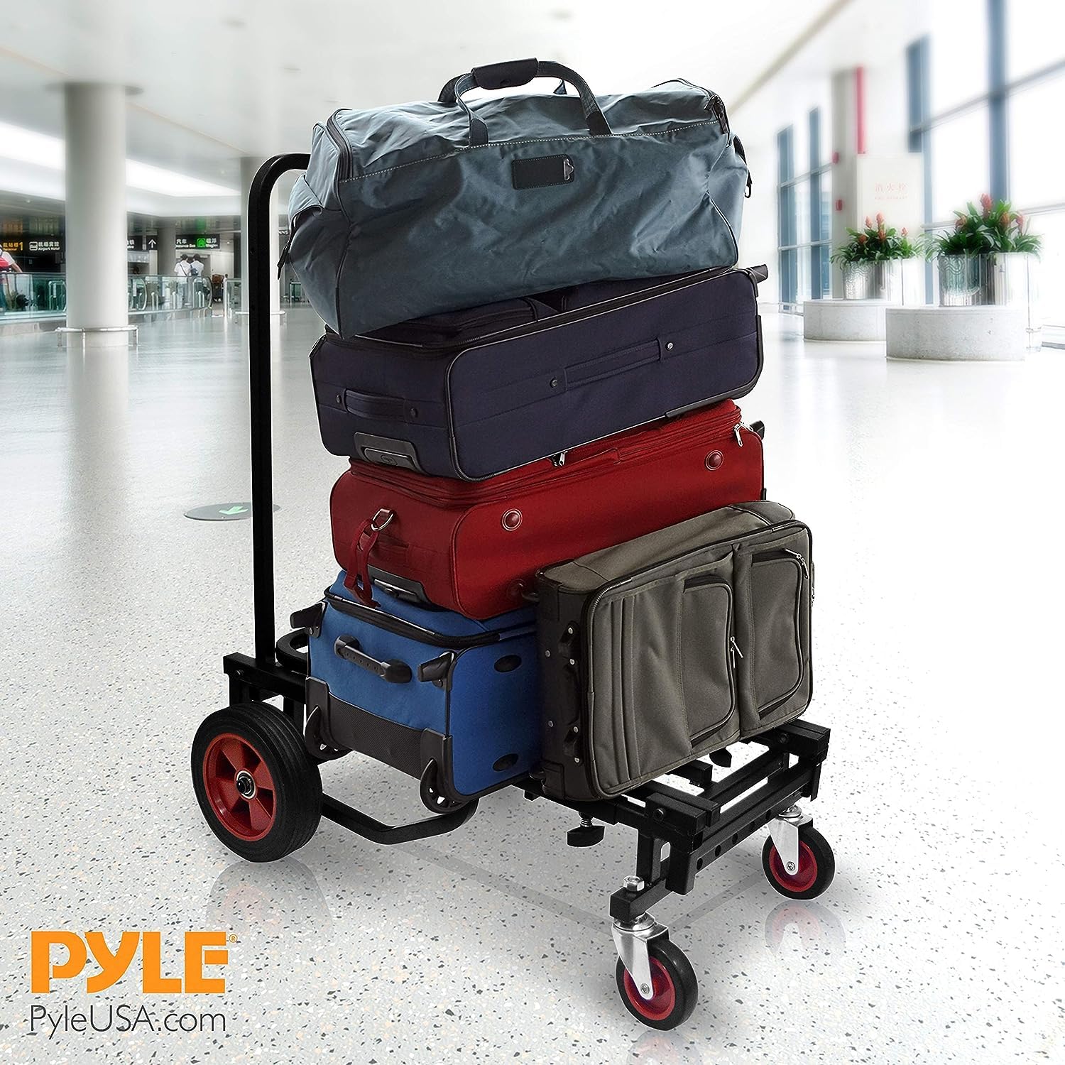 Pyle Folding Utility Cart - Heavy-Duty Adjustable Trolley with Wheels - Extends 60-102cm - Lightweight Multi-Purpose Equipment Cart - Damaged Box