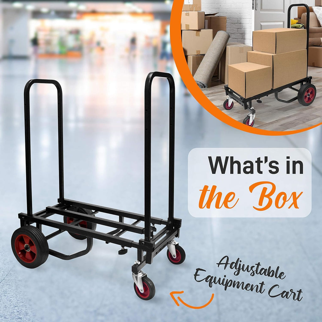 Pyle Folding Utility Cart - Heavy-Duty Adjustable Trolley with Wheels - Extends 60-102cm - Lightweight Multi-Purpose Equipment Cart - Damaged Box